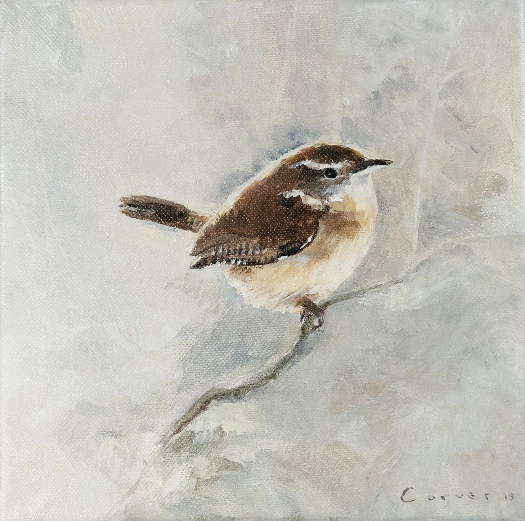 Wren | oil on linen | 15 x 15 cm | framed | sold