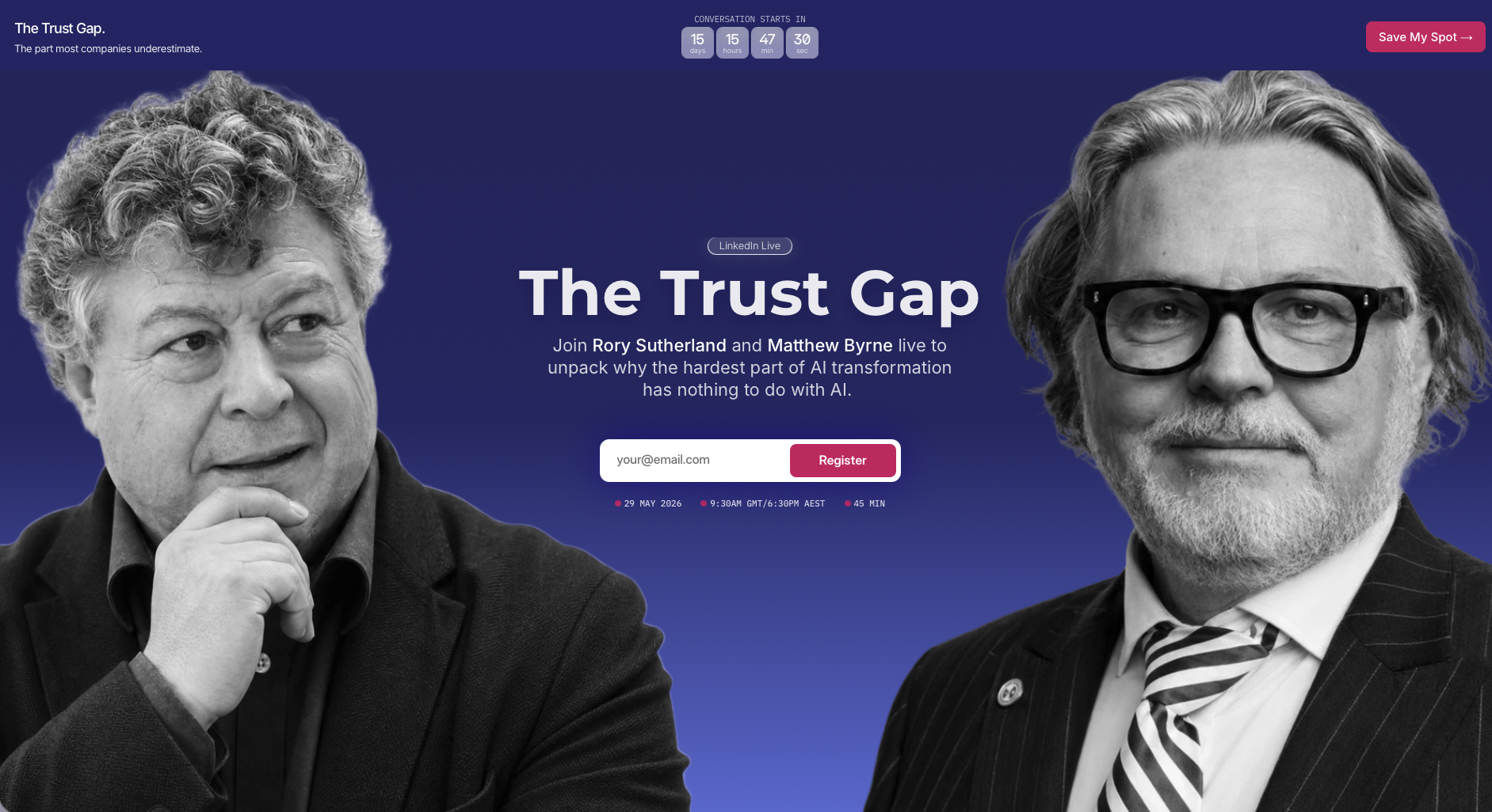 Matthew Byrne and Rory Sutherland Live on LinkedIn, 29 May 2026: The Trust GAP