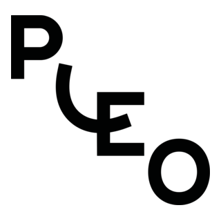 Logo of Danish Fintech scale up company Pleo, white background with the word 'PLEO' written in large, black letters arranged diagonally.