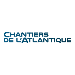 Silhouette of a ship with waves, above the text 'Chantiers de l'Atlantique' in blue.
