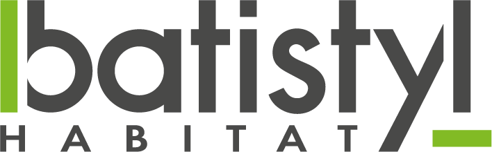 The image shows the logo of 'Batisty Habitat' (French PVC doors and windows manufacturer) with black text and green accents.