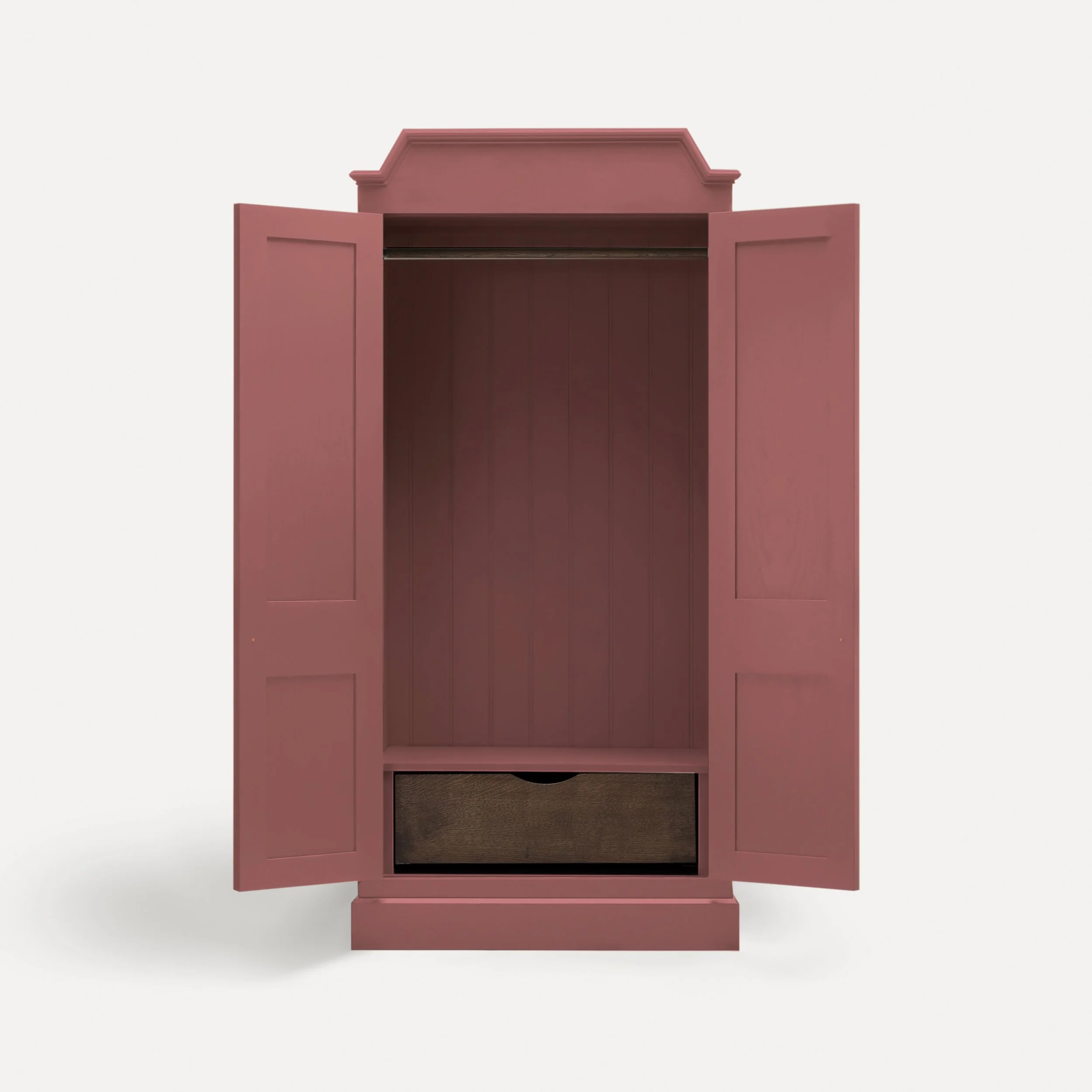 Freestanding traditional Rustic style wooden wardrobe semi bespoke range of sustainable furniture designed by Imperfect Interiors and Pilgrim House