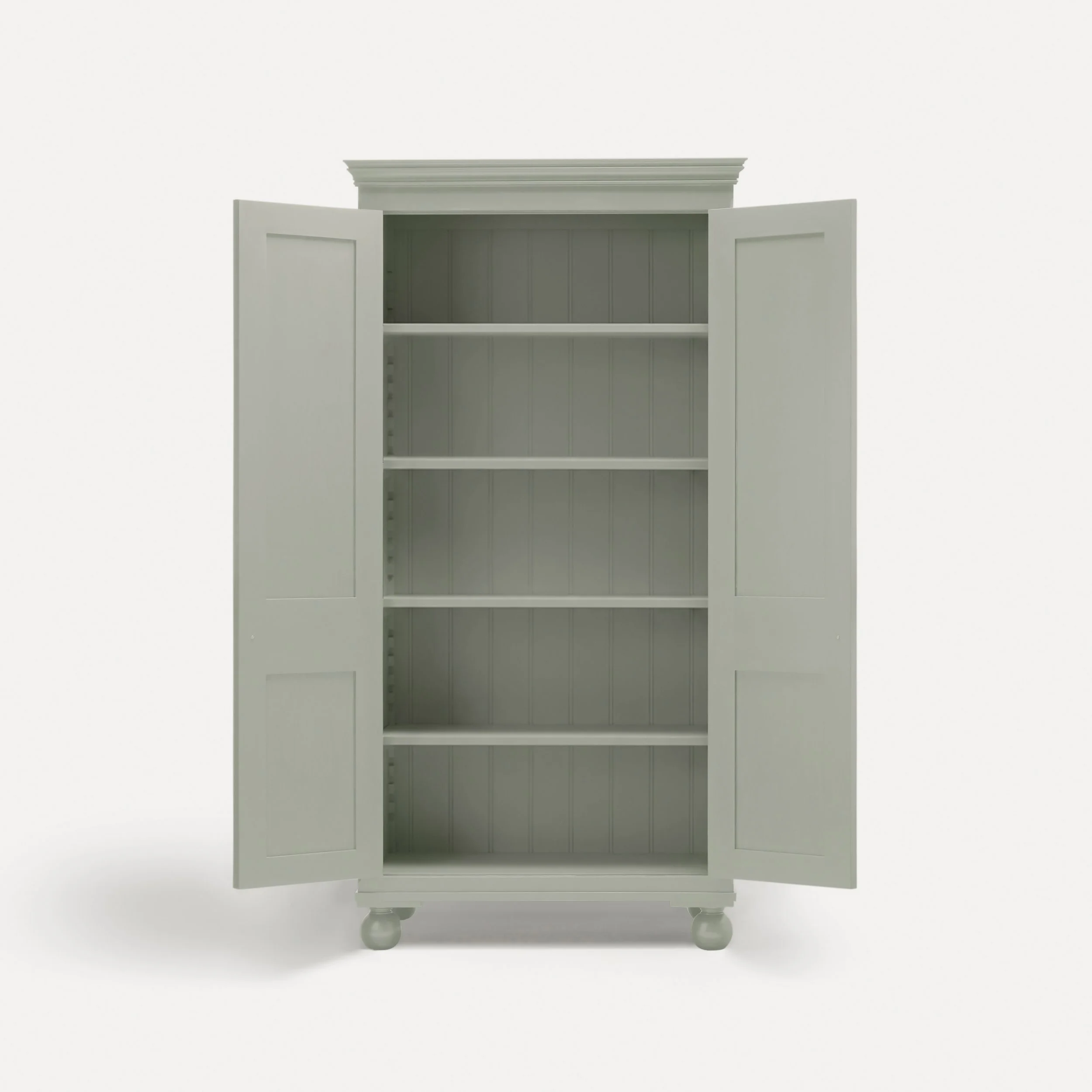 Freestanding Georgian style semi bespoke traditional wooden pantry larder hand painted designed by Imperfect Interiors and Pilgrim House