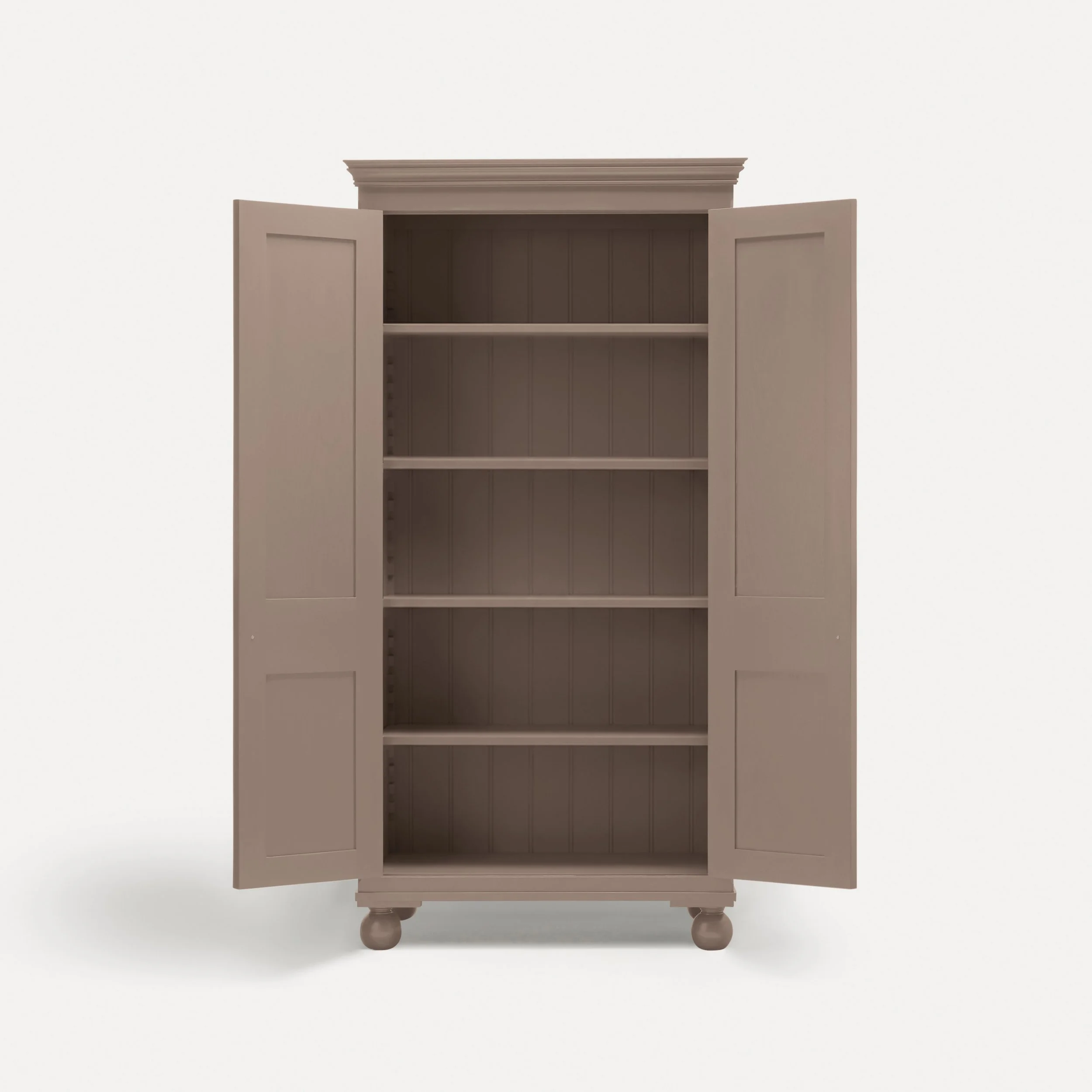 Freestanding Georgian style semi bespoke traditional wooden pantry larder hand painted designed by Imperfect Interiors and Pilgrim House