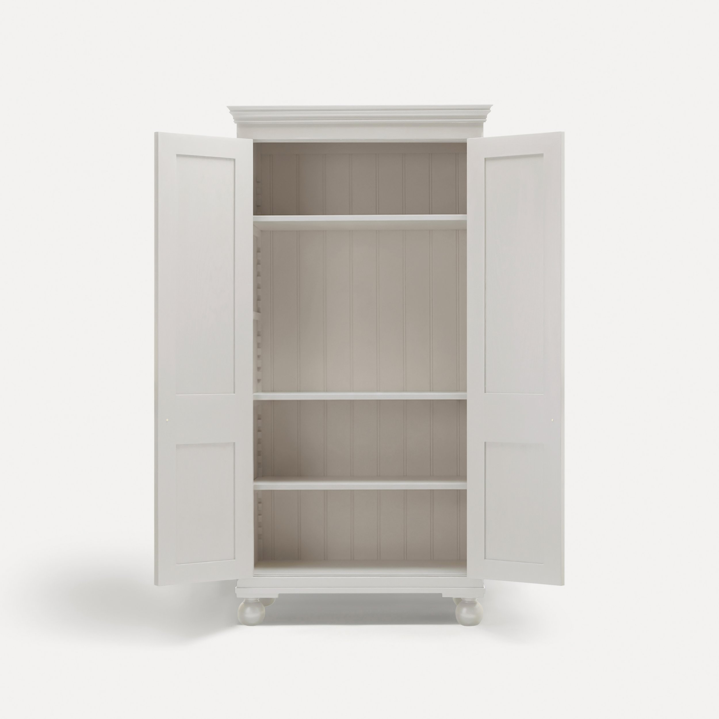 Freestanding traditional Georgian style wooden media unit tv cupboard painted in Spilt Milk in a semi bespoke range of sustainable furniture range designed by Imperfect Interiors and Pilgrim House