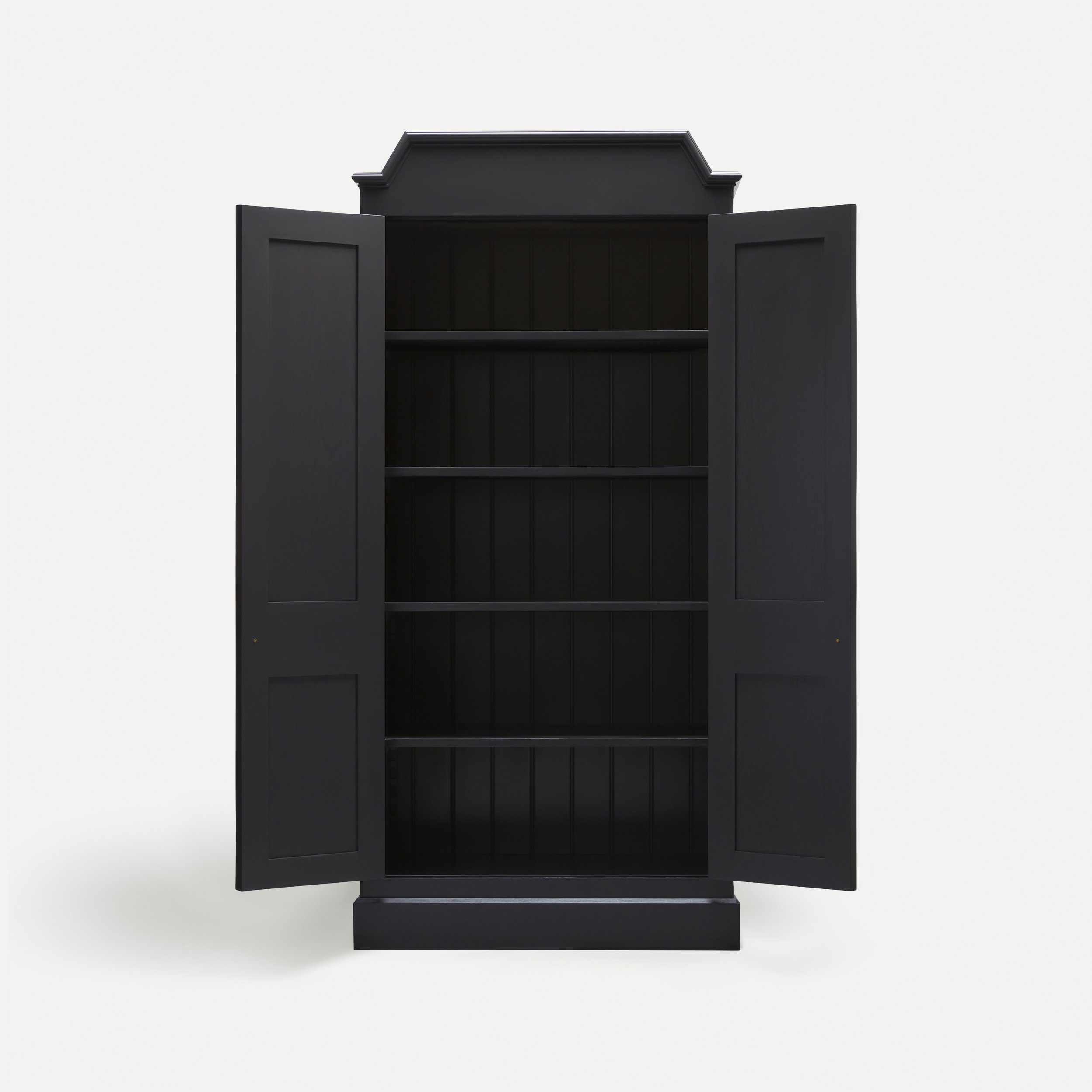 Freestanding Rustic style semi bespoke traditional wooden pantry larder hand painted designed by Imperfect Interiors and Pilgrim House