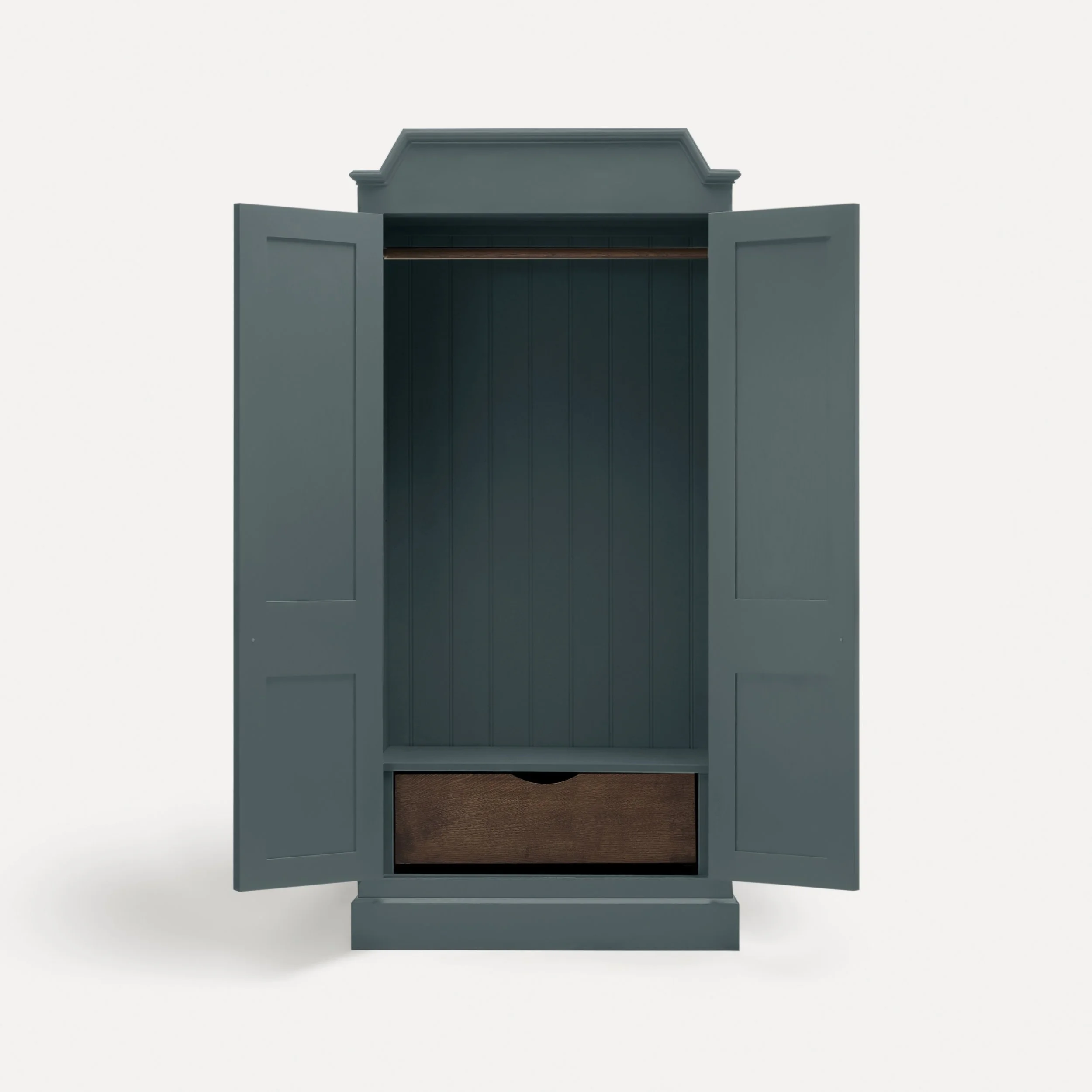 Freestanding traditional Rustic style wooden wardrobe semi bespoke range of sustainable furniture designed by Imperfect Interiors and Pilgrim House