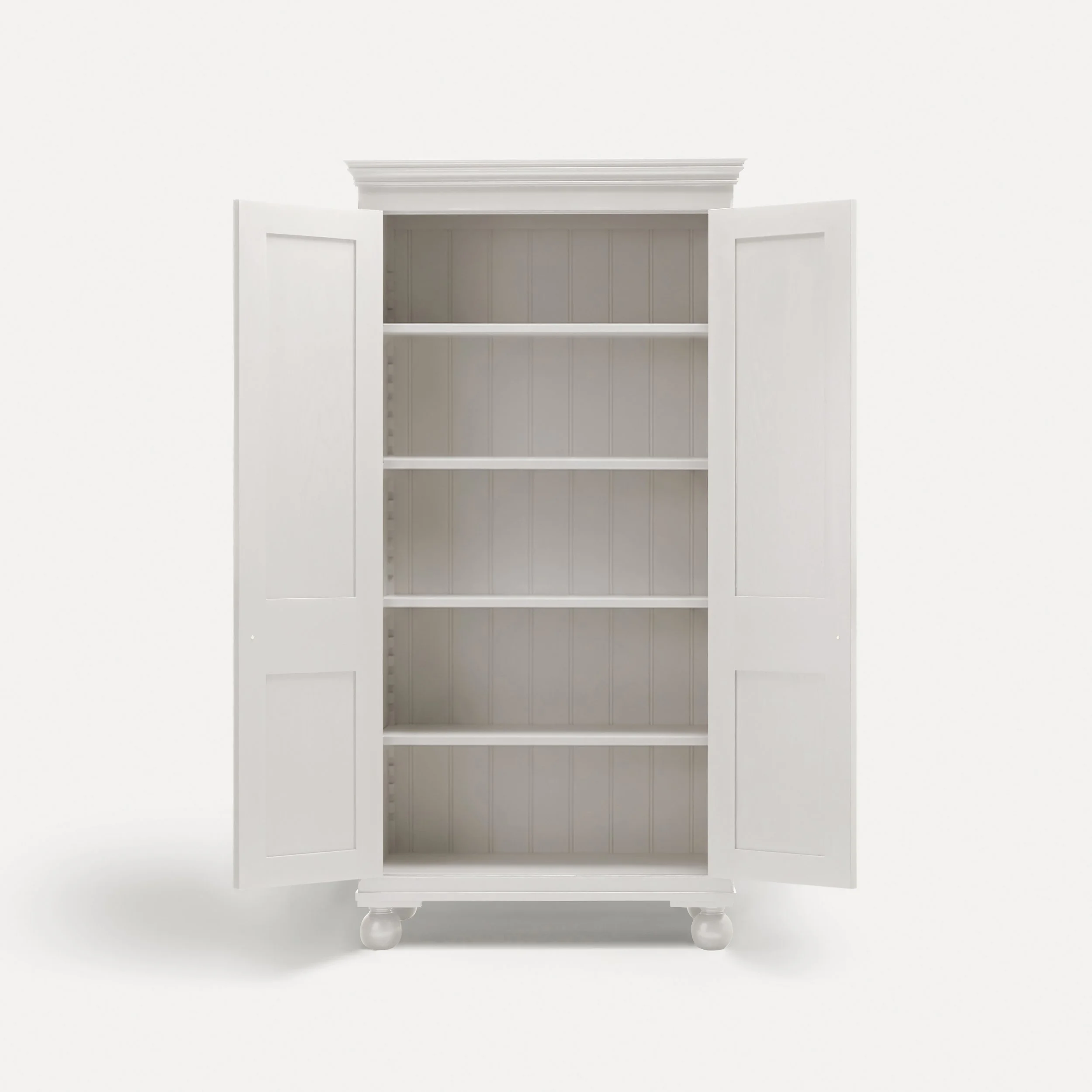 Freestanding Georgian style semi bespoke traditional wooden pantry larder hand painted designed by Imperfect Interiors and Pilgrim House