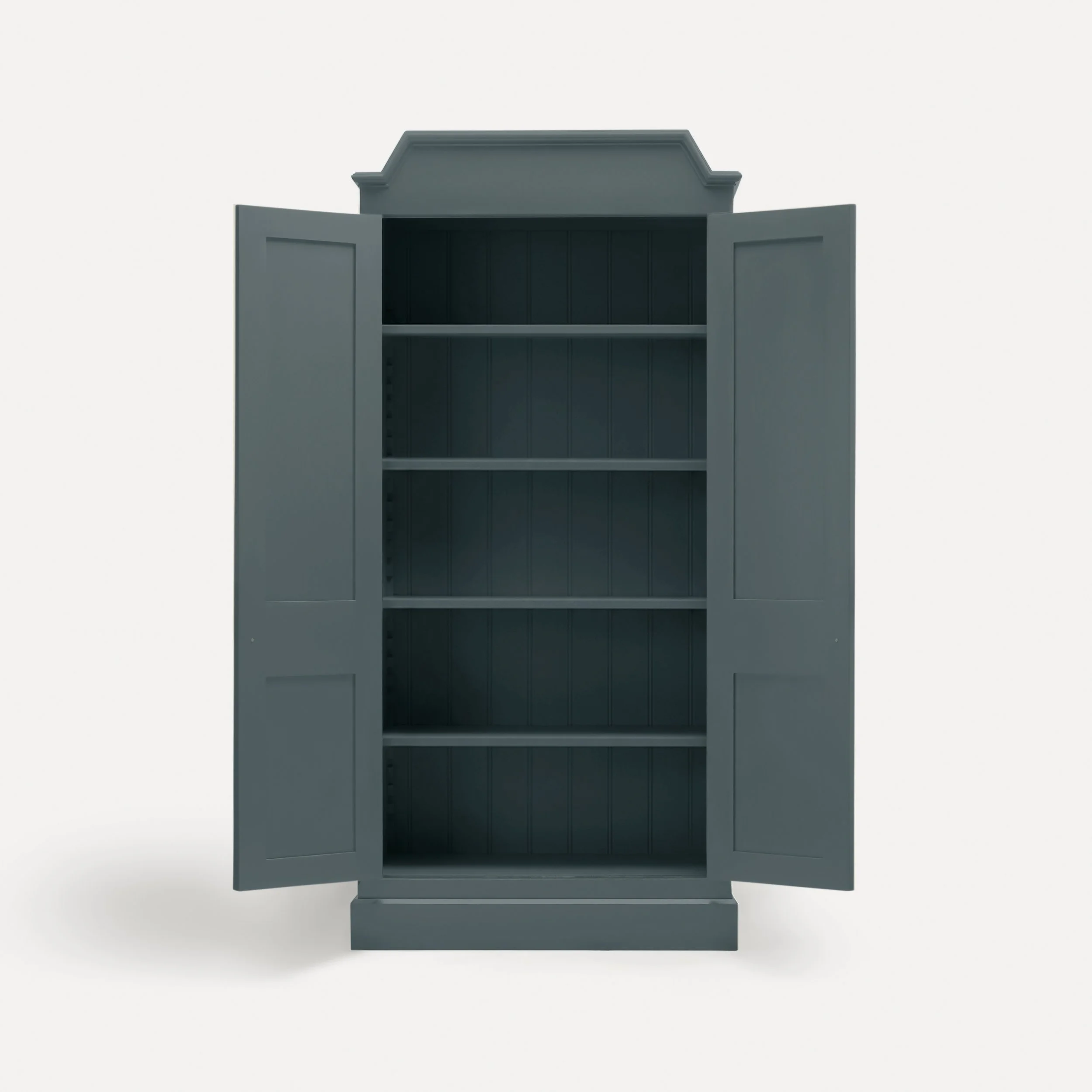 Freestanding Rustic style semi bespoke traditional wooden pantry larder hand painted designed by Imperfect Interiors and Pilgrim House