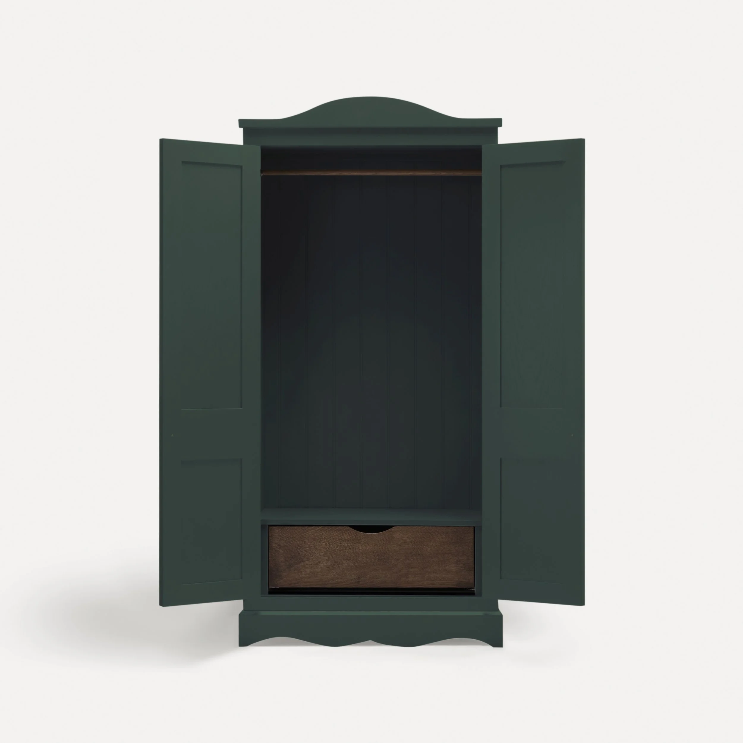 Freestanding traditional Gustavian style wooden wardrobe semi bespoke range of sustainable furniture designed by Imperfect Interiors and Pilgrim House