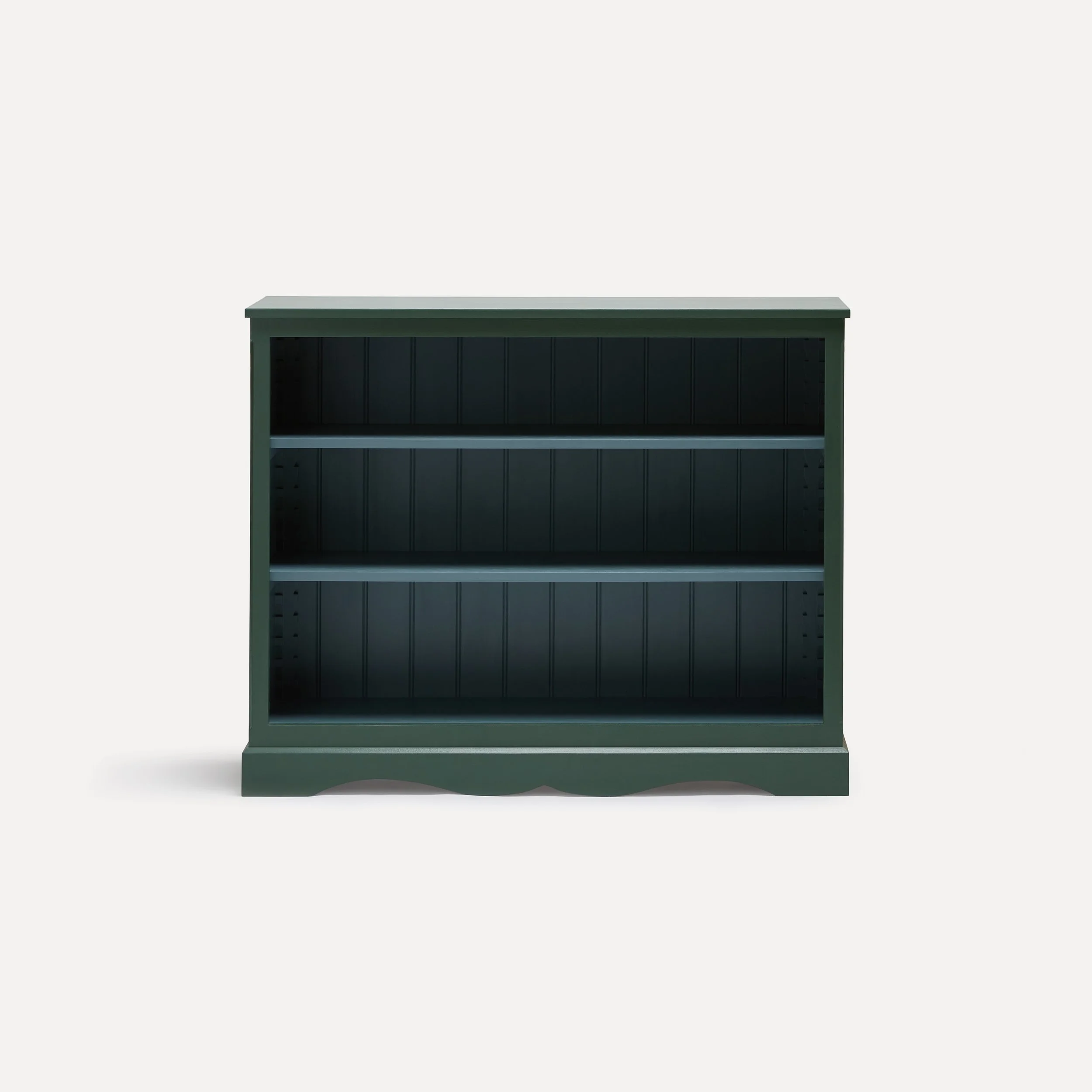 Gustavian style semi bespoke hand painted traditional wooden bookcase designed by Imperfect Interiors and Pilgrim House