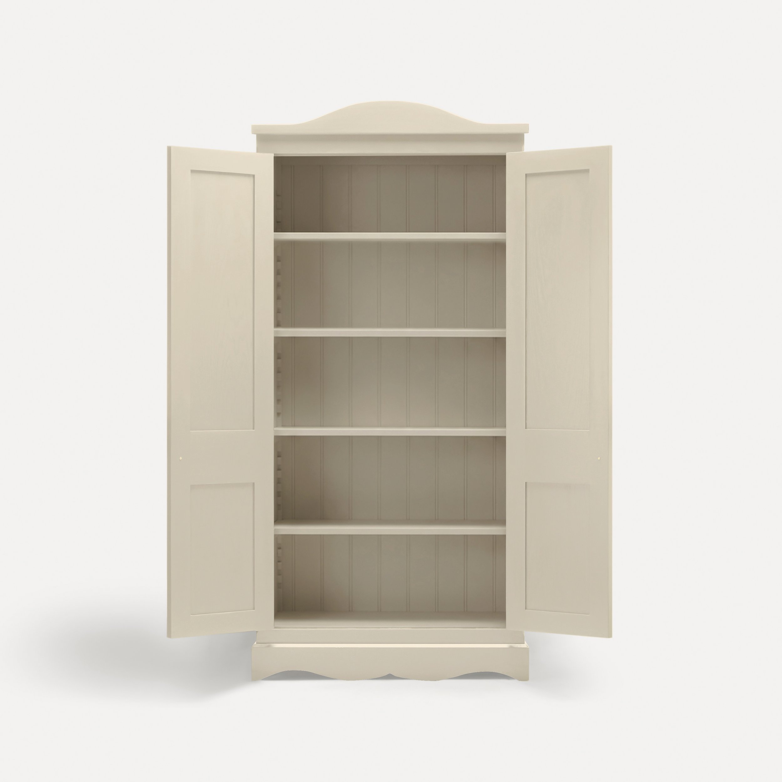 Freestanding Gustavian style semi bespoke traditional wooden pantry larder hand painted designed by Imperfect Interiors and Pilgrim House