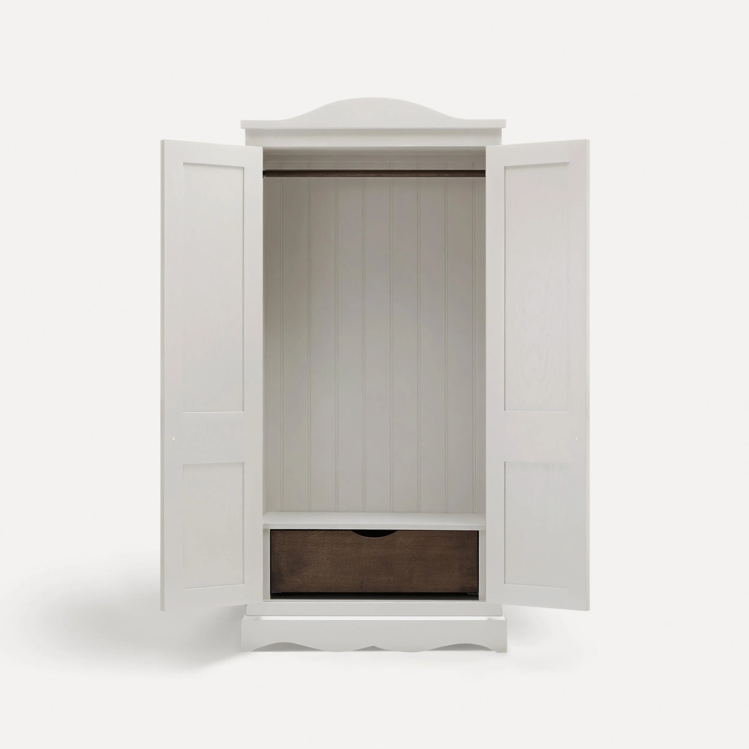 Freestanding traditional Gustavian style wooden wardrobe semi bespoke range of sustainable furniture designed by Imperfect Interiors and Pilgrim House