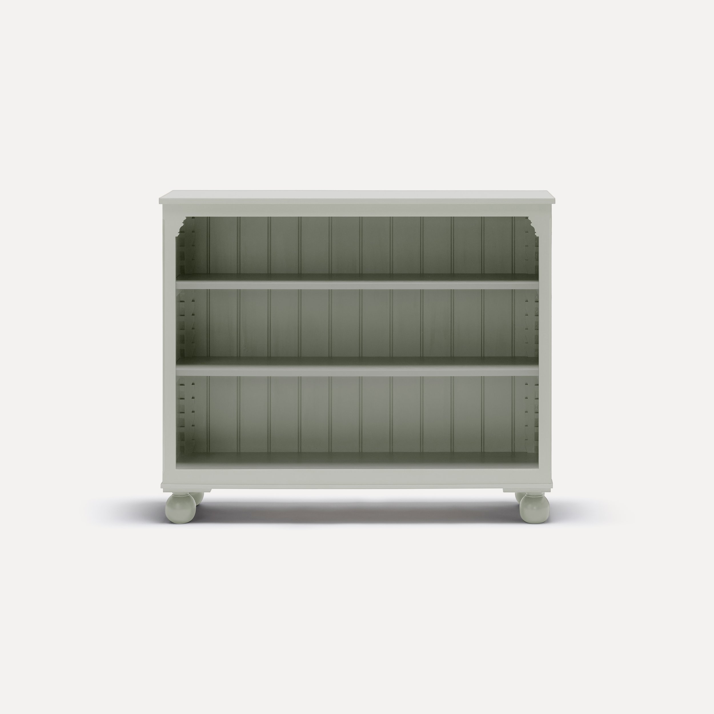 Georgian style semi bespoke hand painted traditional wooden bookcase designed by Imperfect Interiors and Pilgrim House