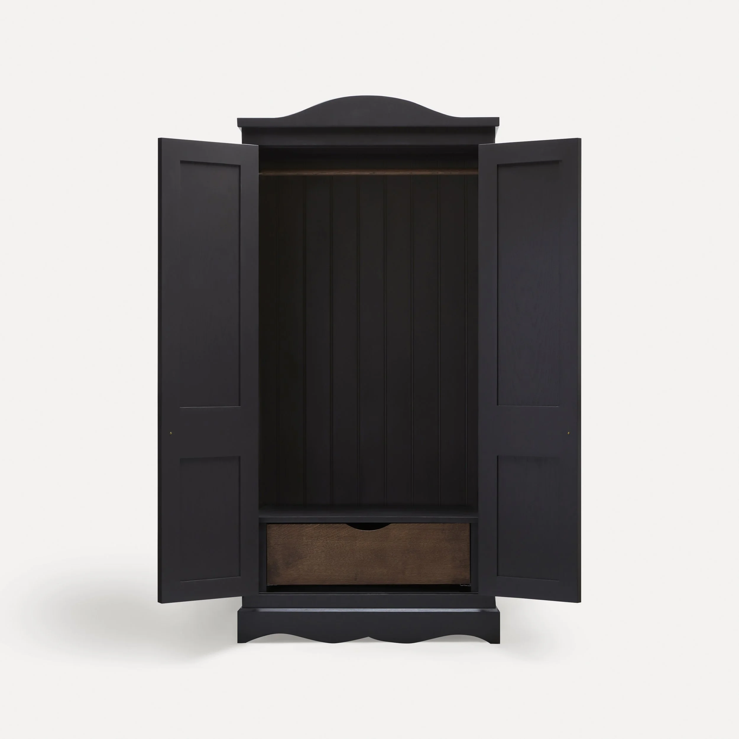 Freestanding traditional Gustavian style wooden wardrobe semi bespoke range of sustainable furniture designed by Imperfect Interiors and Pilgrim House