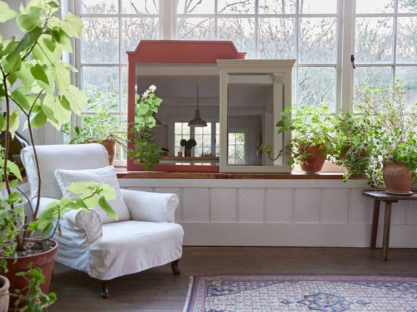 Rustic Georgian style semi bespoke hand painted traditional backless wooden mirrors designed by Imperfect Interiors and Pilgrim House