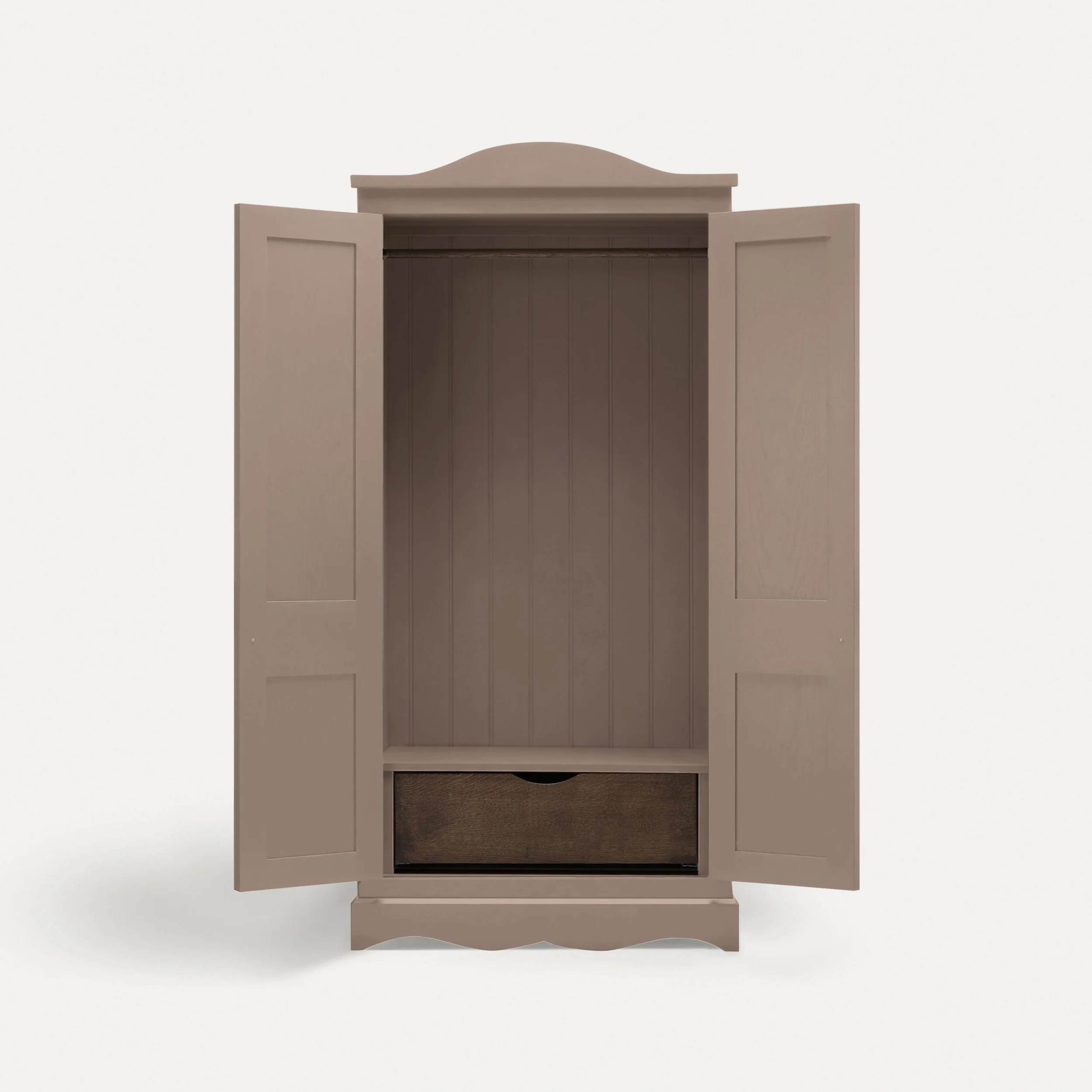 Freestanding traditional Gustavian style wooden wardrobe semi bespoke range of sustainable furniture designed by Imperfect Interiors and Pilgrim House