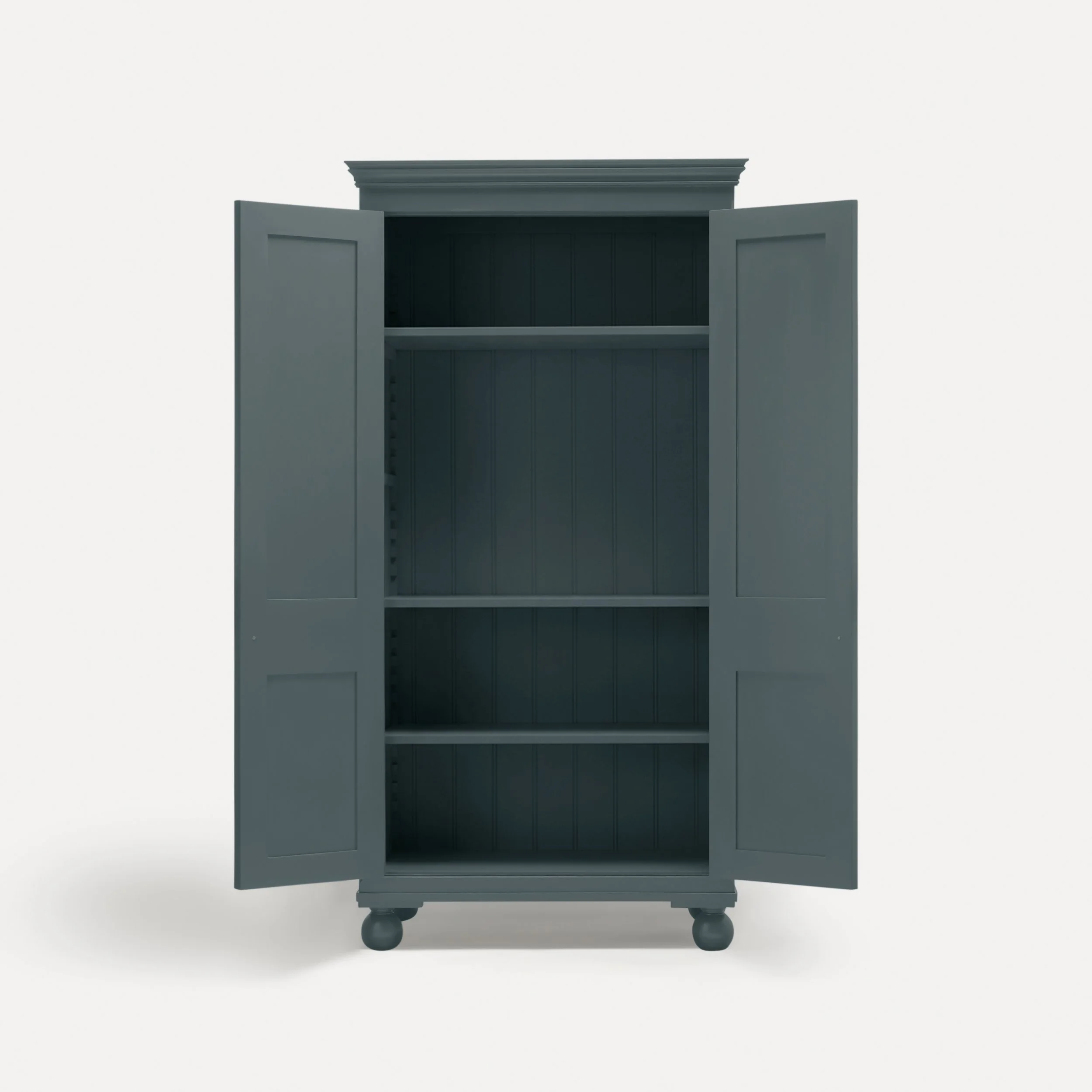 Freestanding Georgian style semi bespoke traditional wooden tv cabinet media unit hand painted designed by Imperfect Interiors and Pilgrim House