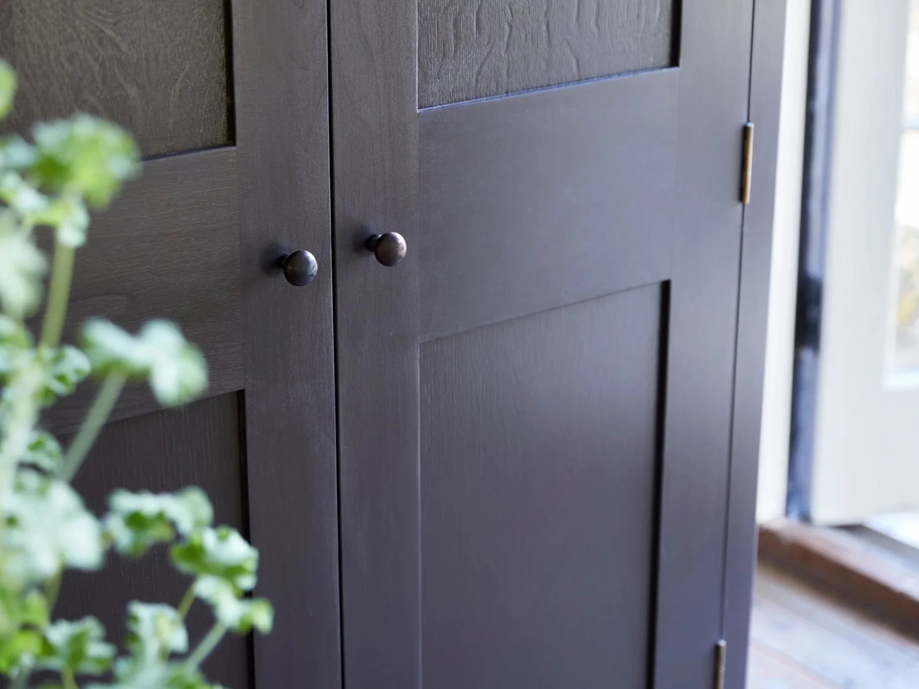 Freestanding Rustic style semi bespoke traditional wooden wardrobe hand painted designed by Imperfect Interiors and Pilgrim House
