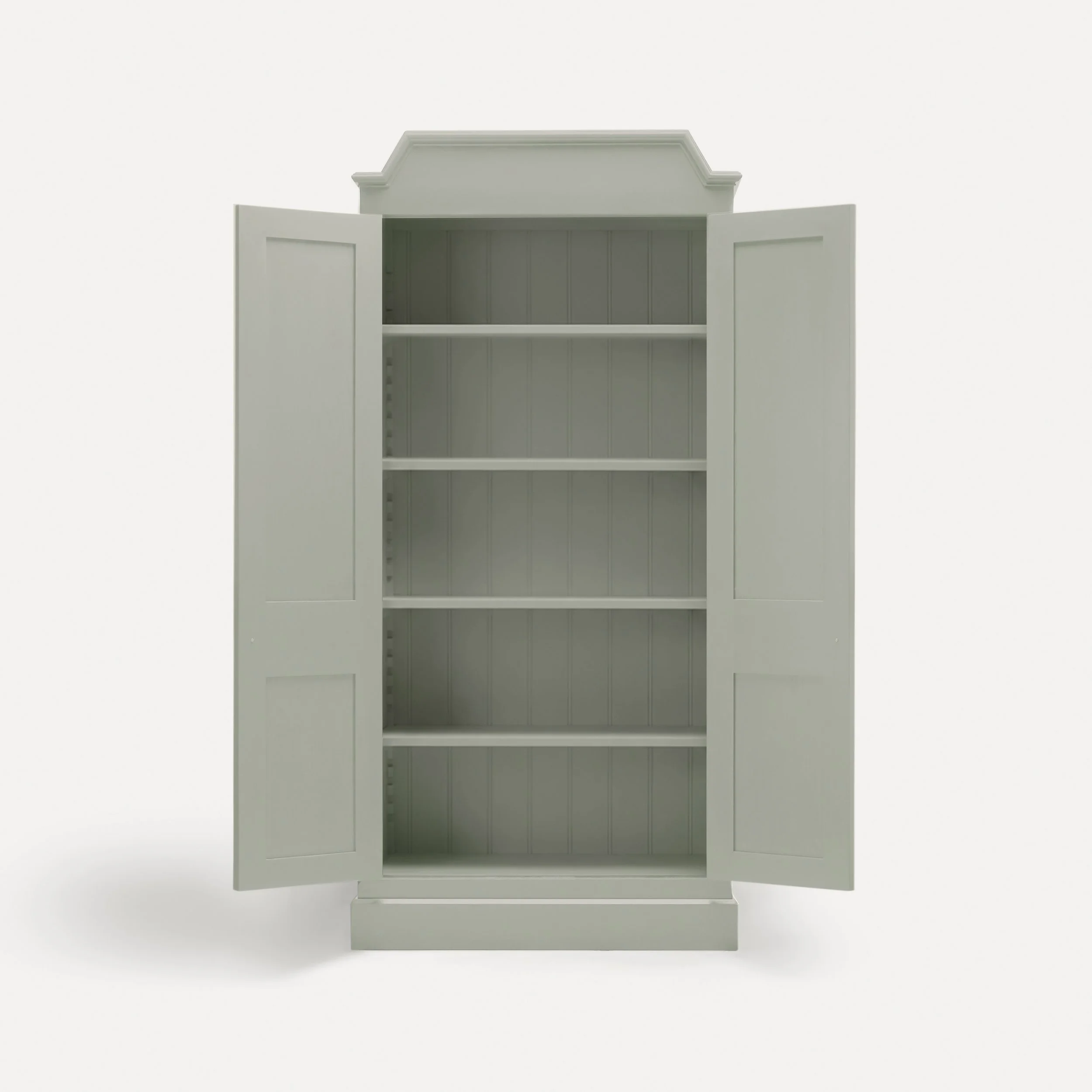 Freestanding Rustic style semi bespoke traditional wooden pantry larder hand painted designed by Imperfect Interiors and Pilgrim House