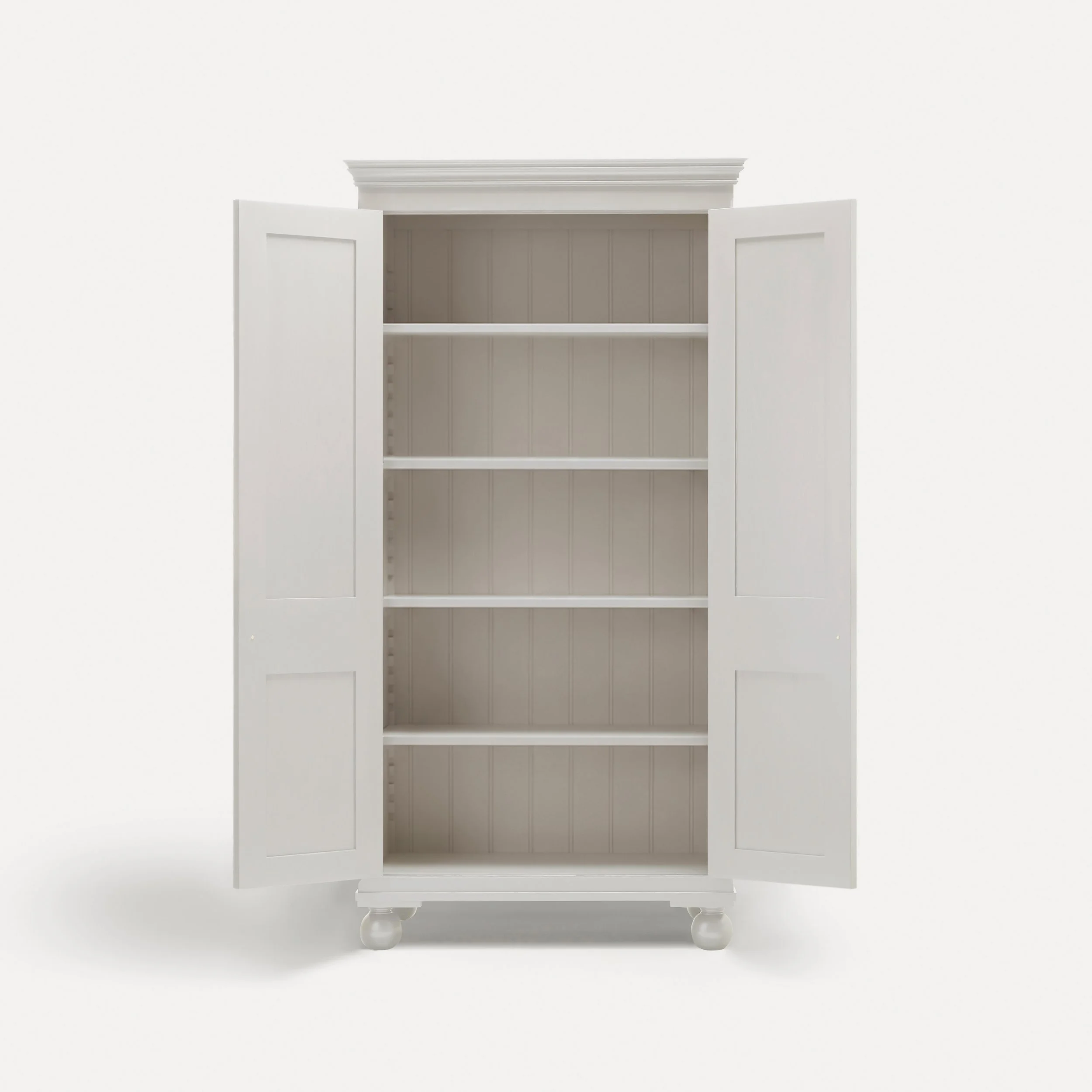 Freestanding Georgian style semi bespoke traditional wooden pantry larder hand painted designed by Imperfect Interiors and Pilgrim House