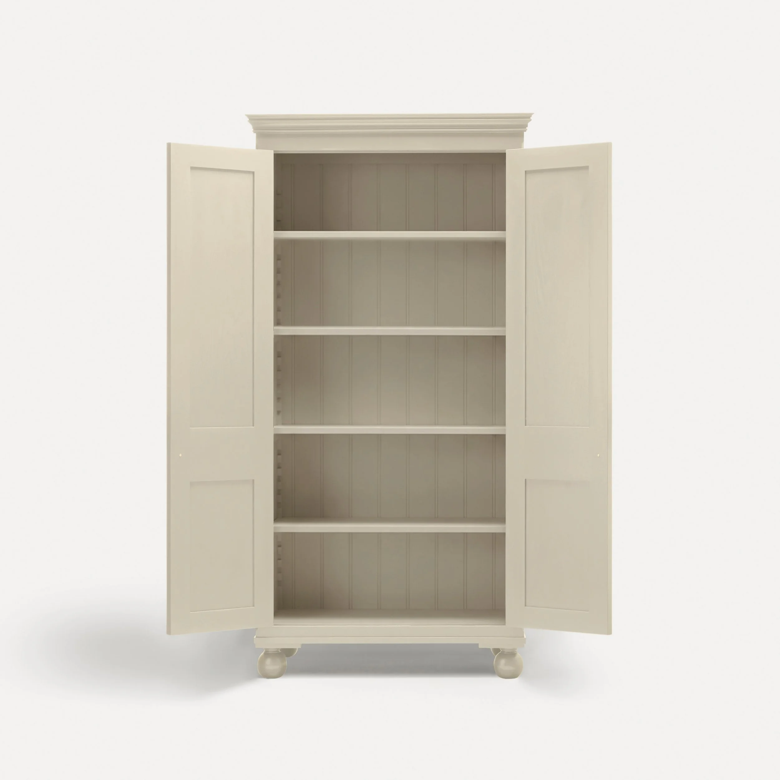 Freestanding Georgian style semi bespoke traditional wooden pantry larder hand painted designed by Imperfect Interiors and Pilgrim House