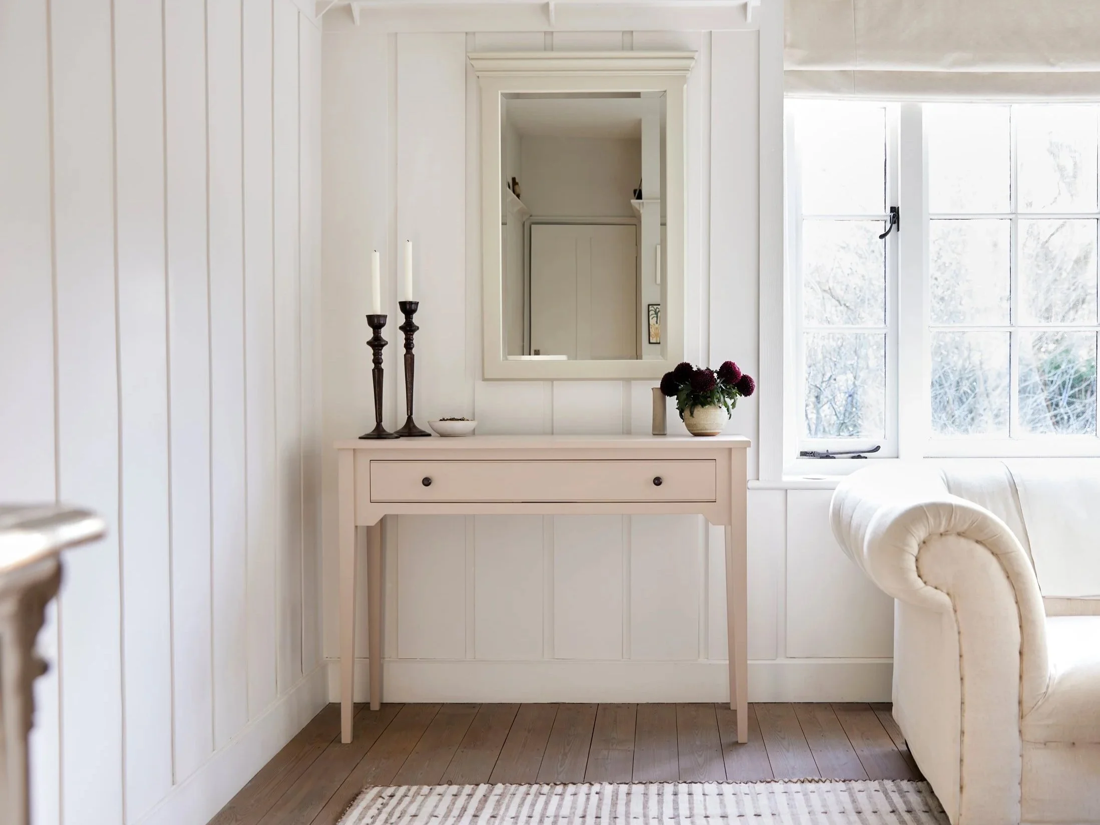 Semi bespoke hand painted traditional console designed by Imperfect Interiors and Pilgrim House