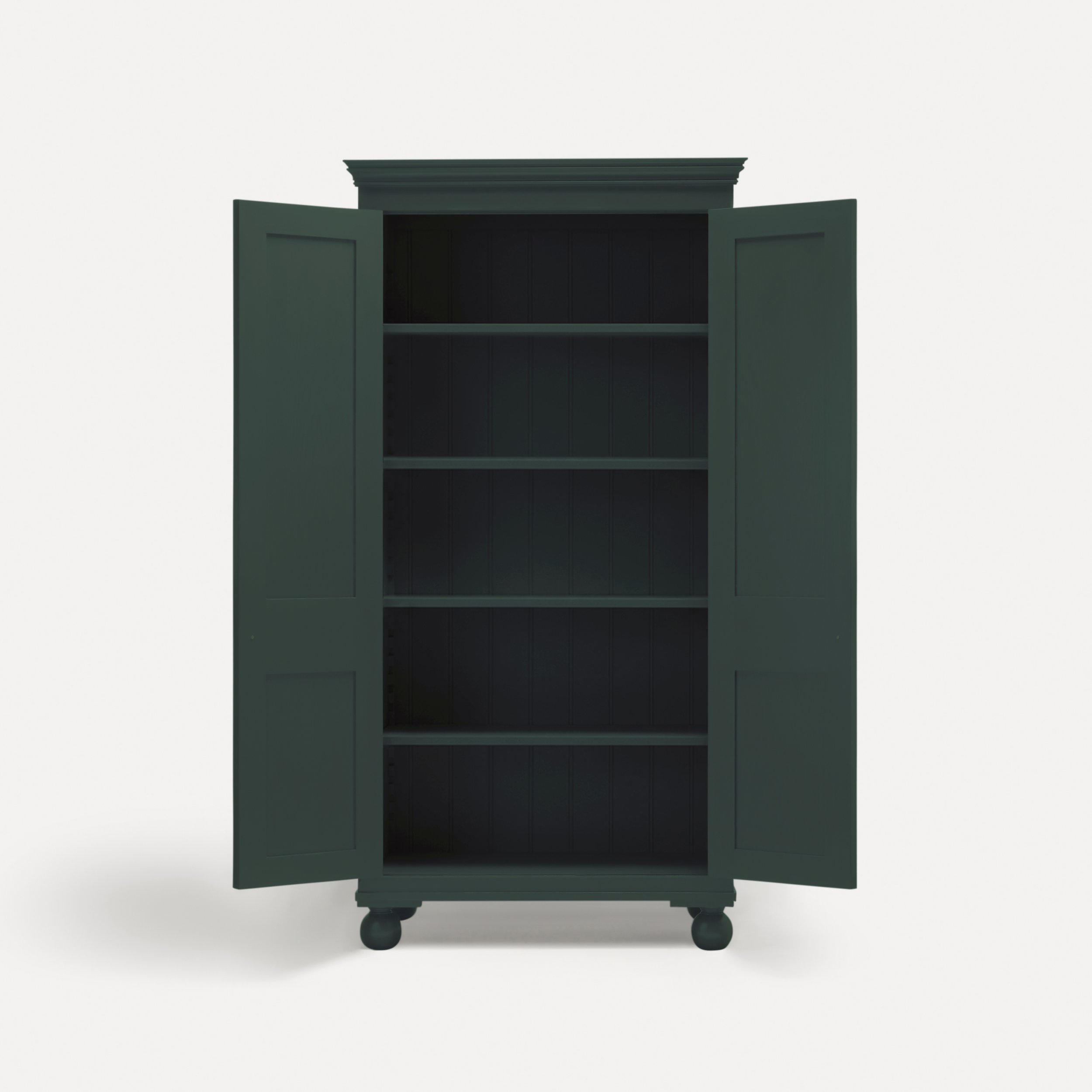 Freestanding Georgian style semi bespoke traditional wooden pantry larder hand painted designed by Imperfect Interiors and Pilgrim House