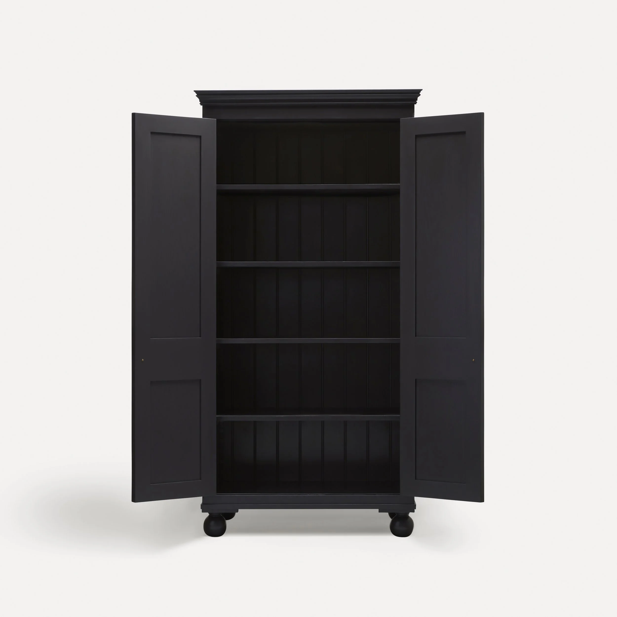 Freestanding Georgian style semi bespoke traditional wooden pantry larder hand painted designed by Imperfect Interiors and Pilgrim House