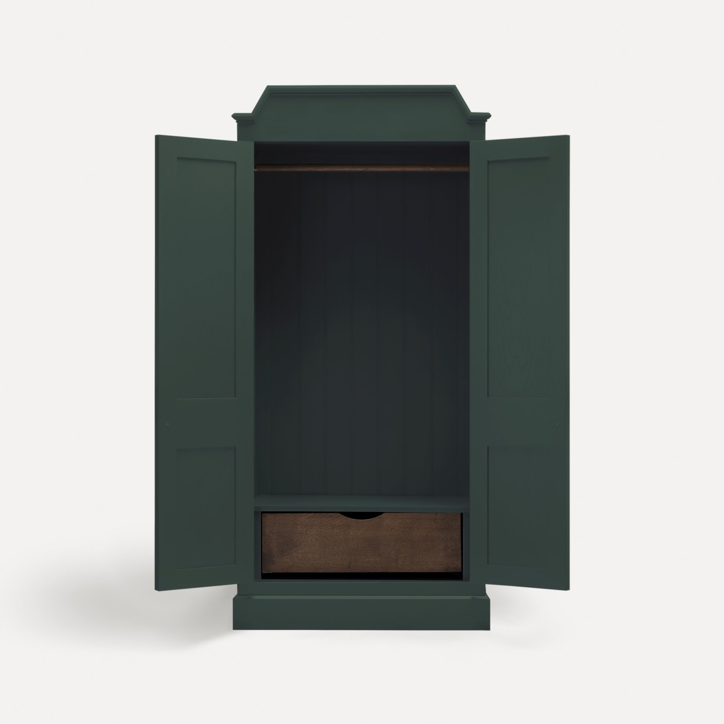 Freestanding traditional Rustic style wooden wardrobe semi bespoke range of sustainable furniture designed by Imperfect Interiors and Pilgrim House