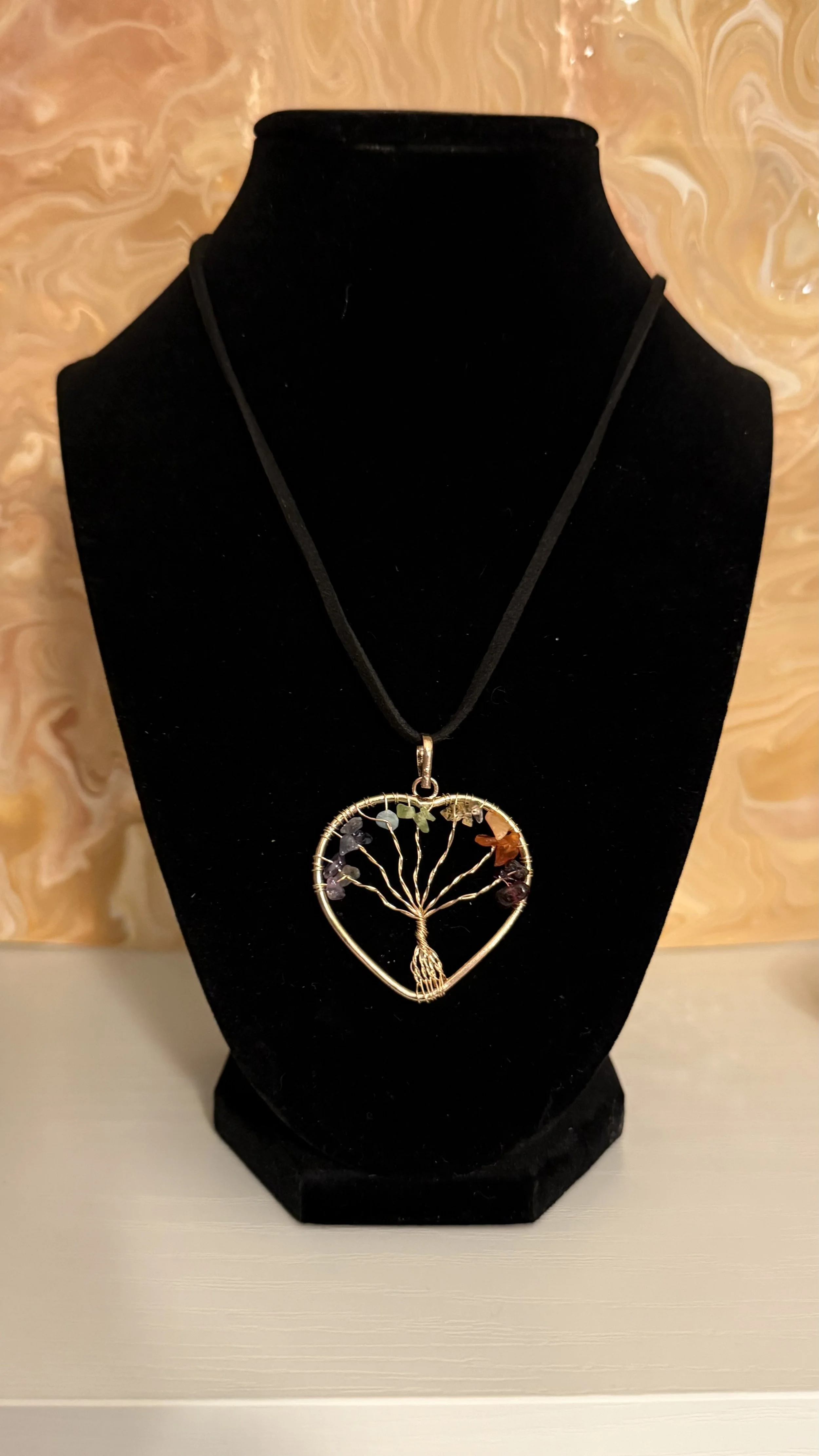 Tree of Life Wire Wrapped Pendant with Waxed Leather Necklace