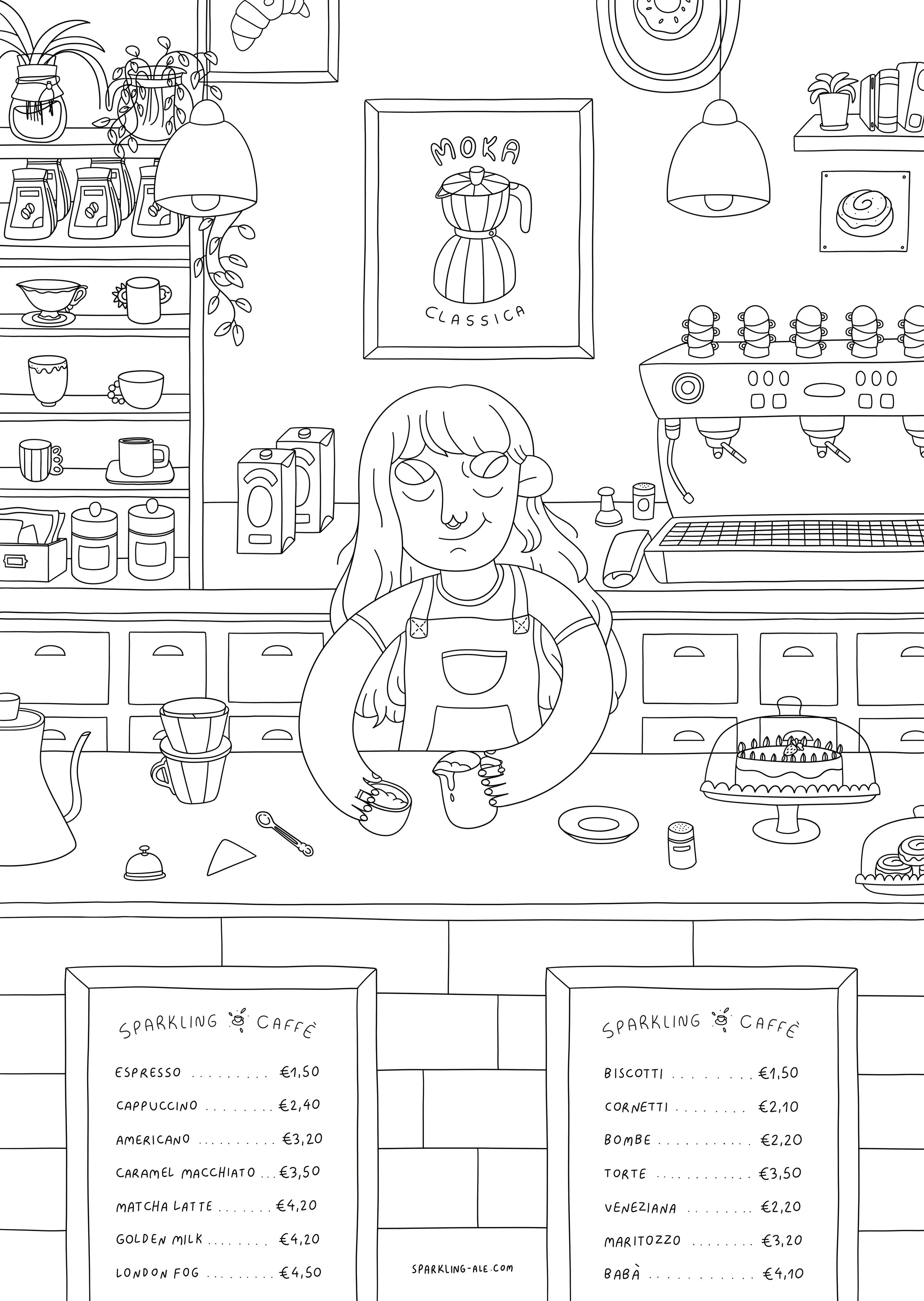 Ilustración "La Barista" para colorear