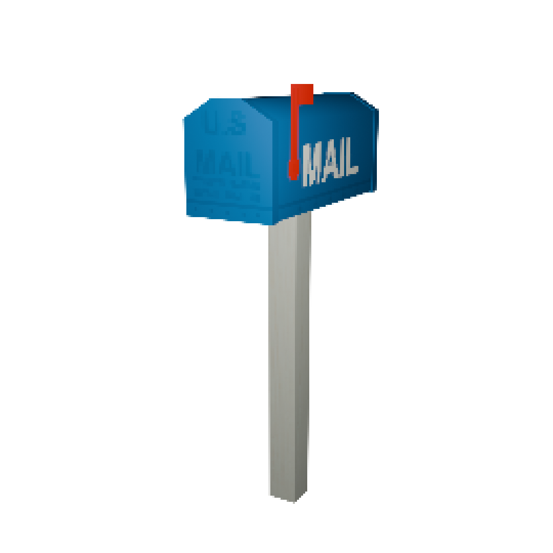 A blue PSX style mailbox
