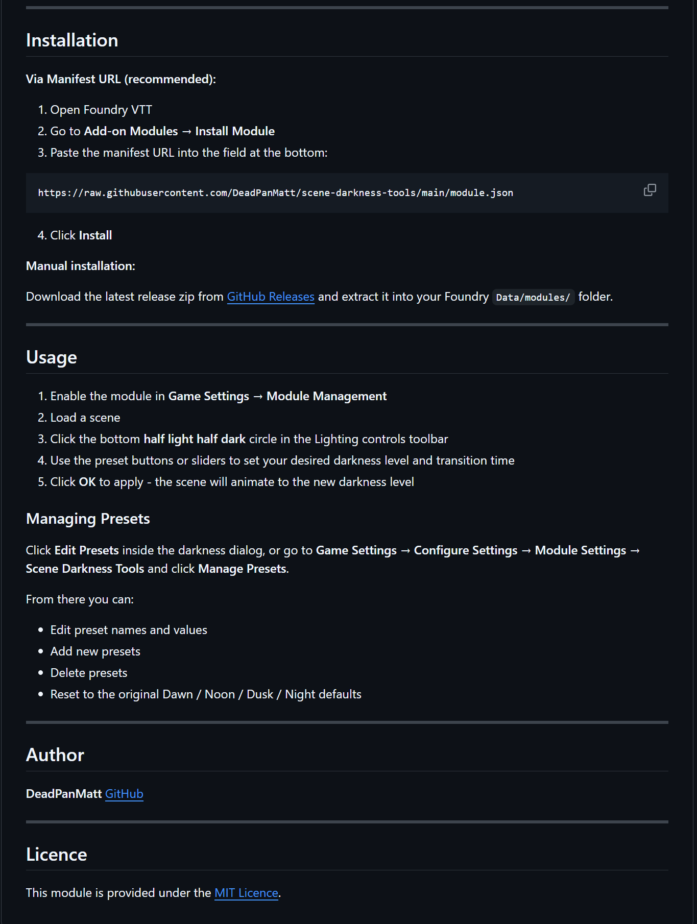 Foundry VTT module - Scene Darkness Tools