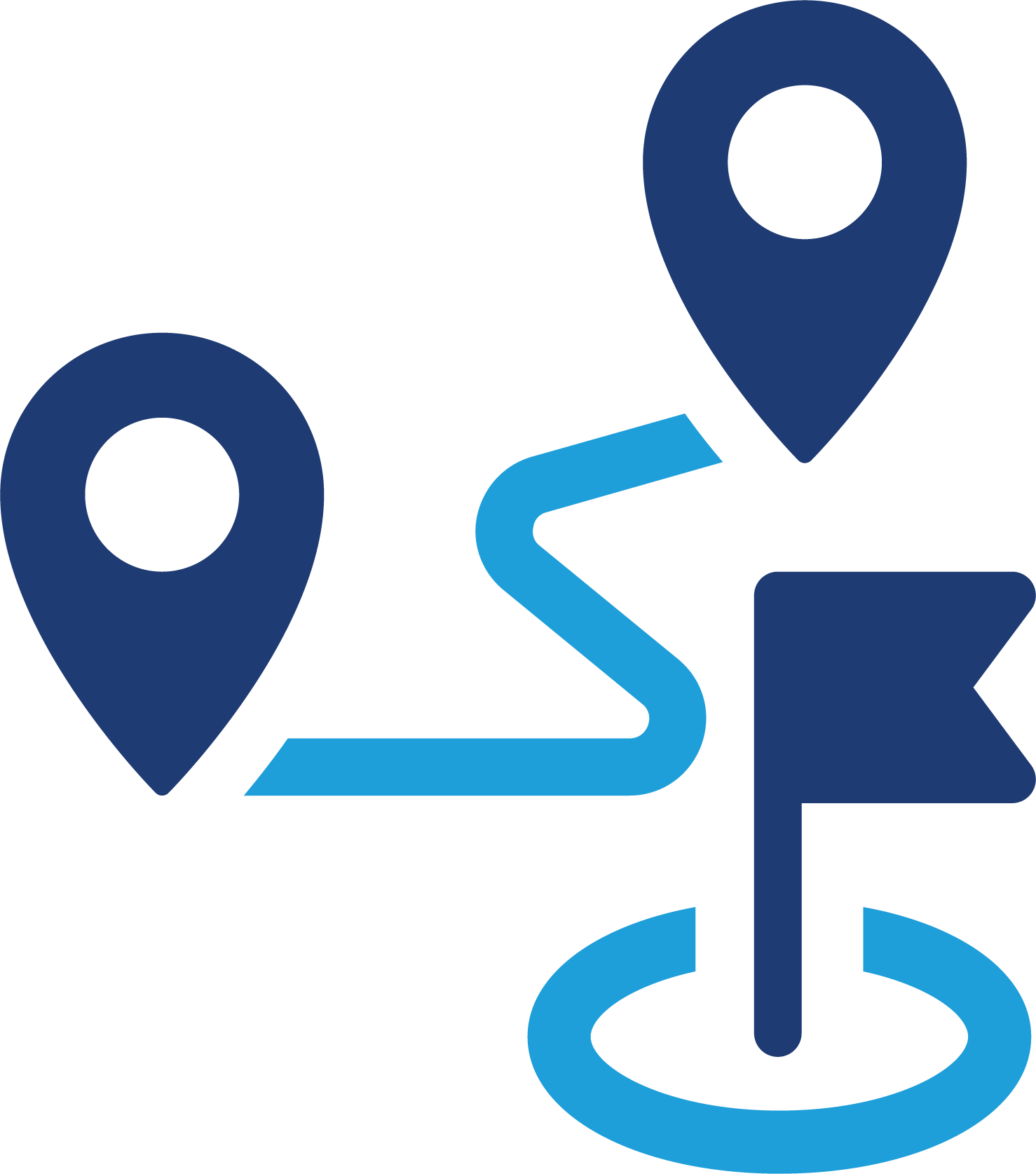 Map icons with location pins and a directional arrow pointing to a pin, representing navigation or directions.