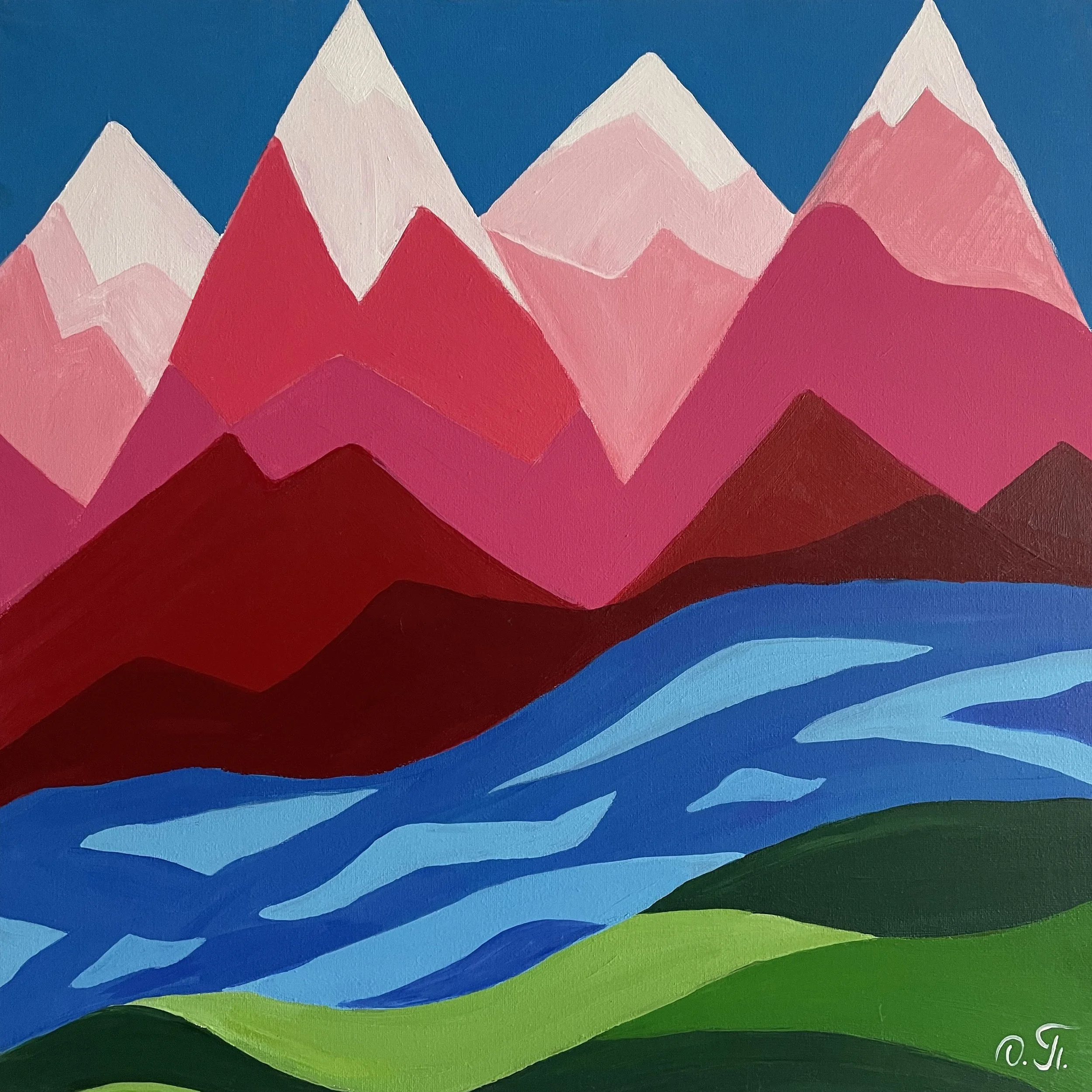  Pink Mountains (2019)   
50x50 cm, Acrylic on Canvas.

