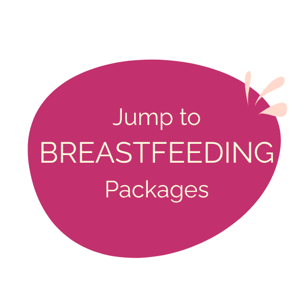 Pink speech bubble with white text saying "Jump to BREASTFEEDING Packages"