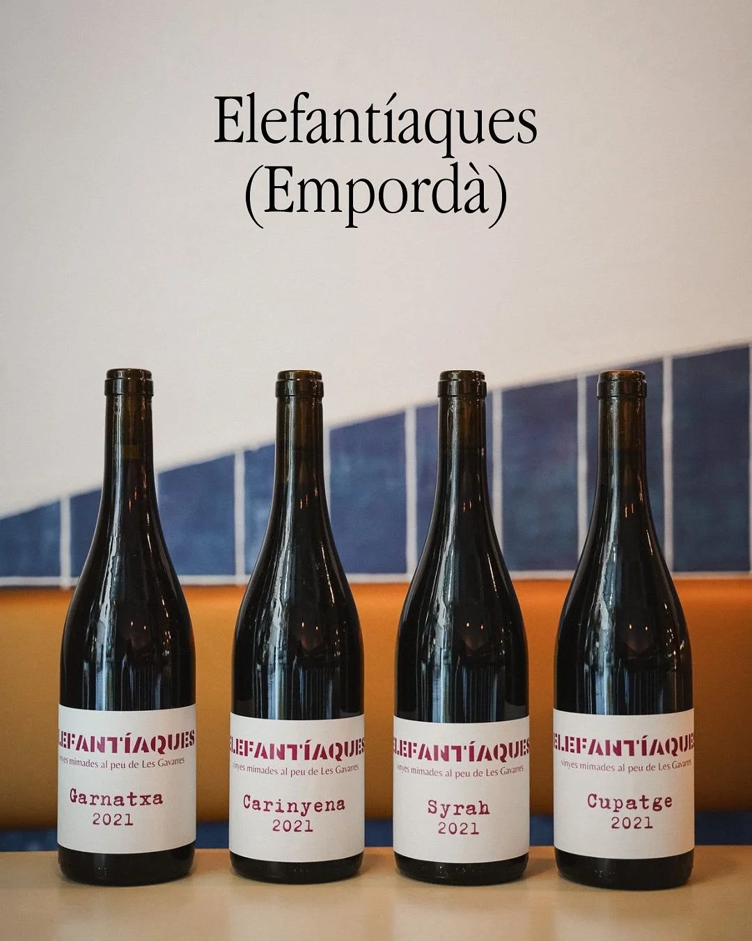 Elefant&iacute;aques &eacute;s el nostre projecte de vins naturals al Baix Empord&agrave;, on elaborem una Garnatxa, una Carinyena, un Syrah i un Cupatge de les tres varietats. Tots quatre fermentats i criats en dip&ograve;sits d&rsquo;acer inoxidabl