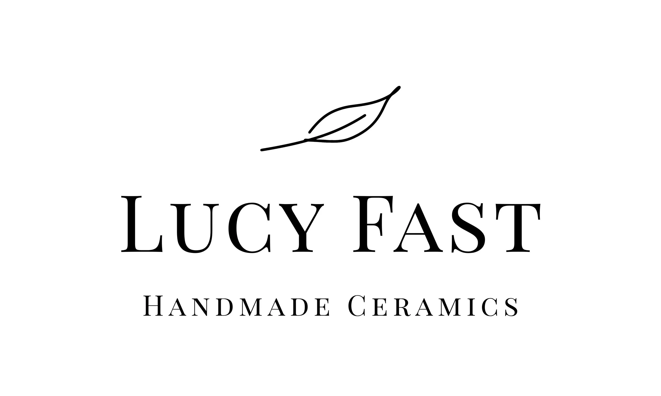 Logo for Lucy Fast Handmade Ceramics featuring a simple line drawing of a leaf.
