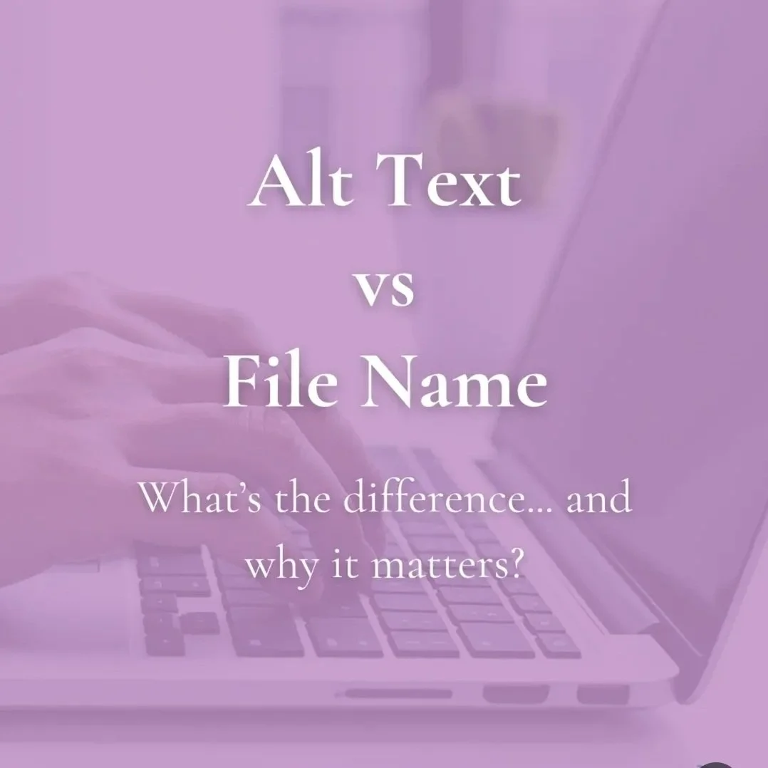 Graphic reading “Alt text vs file name” explaining SEO basics