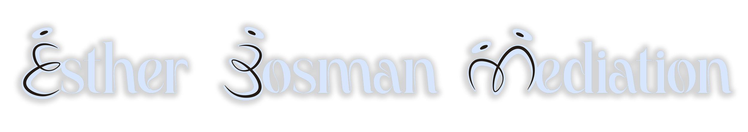 Tekst met de woorden 'Esther Sossmann Mediation' in een sierlijk lettertype op een zwarte achtergrond.