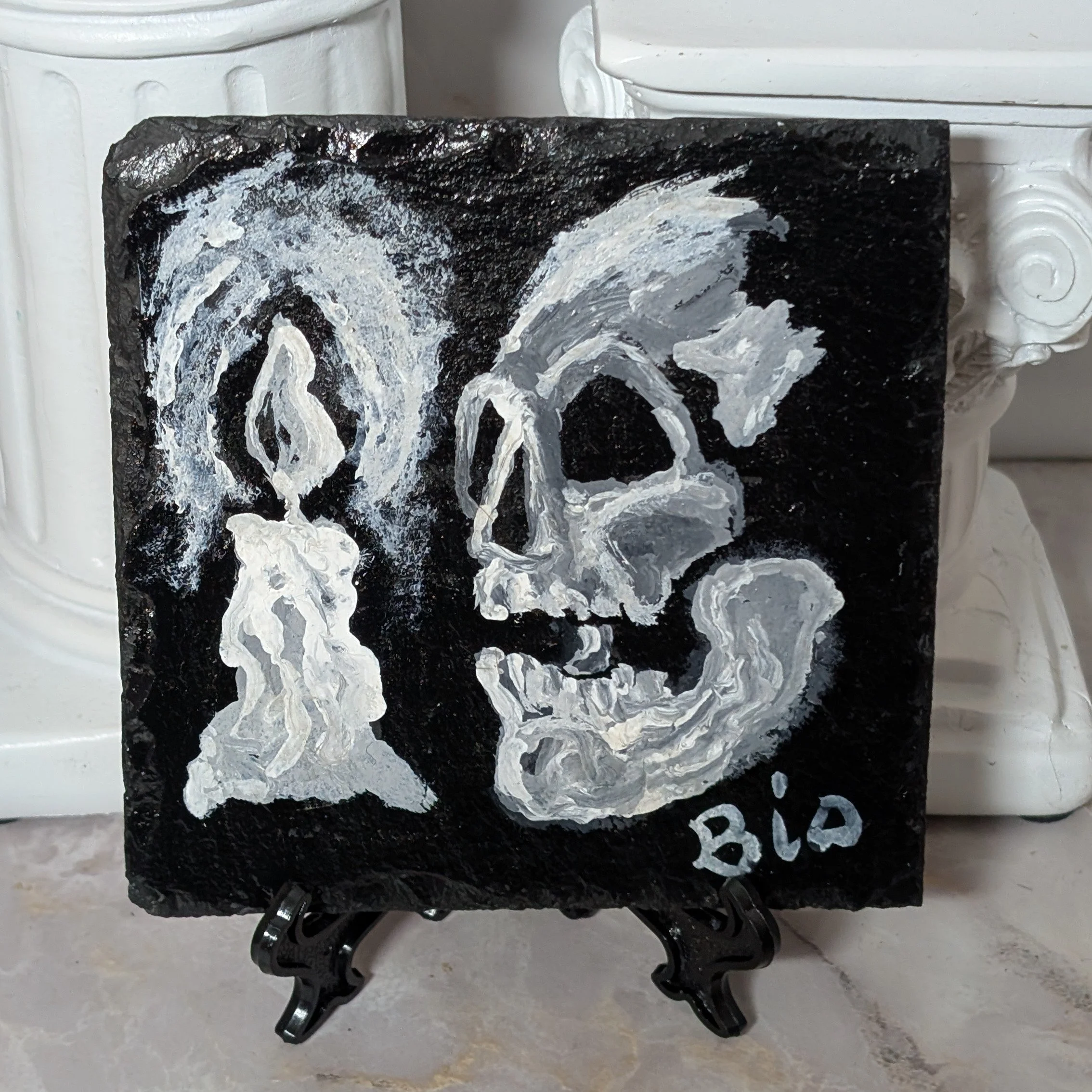 Hand Painted Skull & Candle on Slate