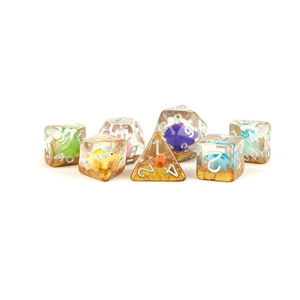 Fanroll - 16mm Resin Poly Dice Set: Rainbow Dinosaur Dice