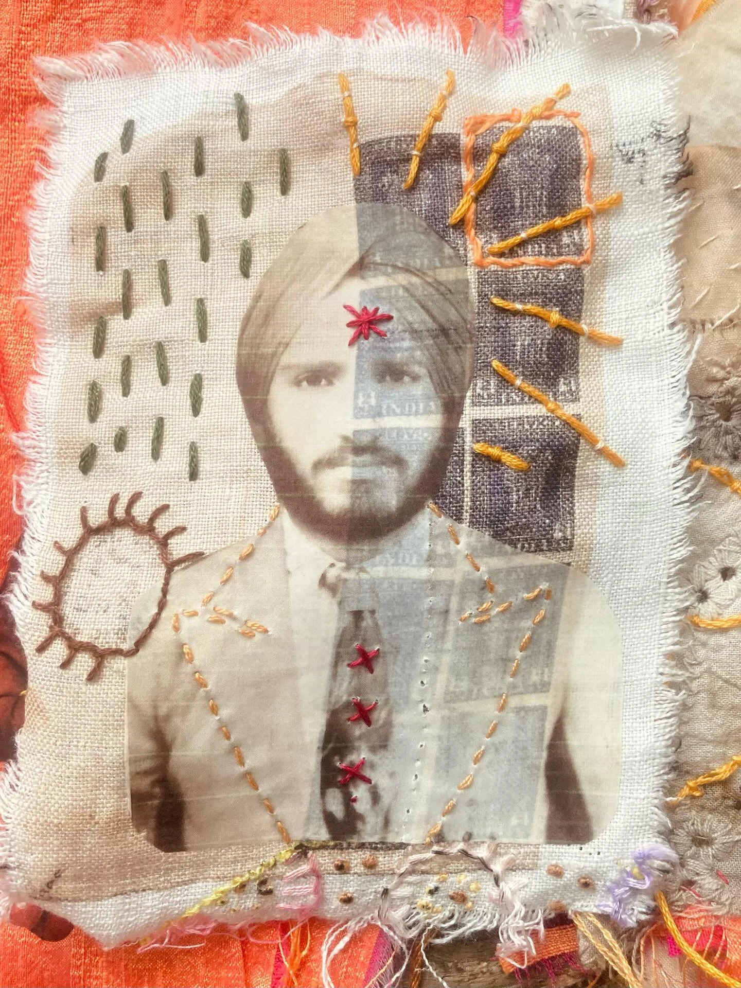 Paternal Grandmother ancestral scroll. 

Dad panel stitching-in-progress. Got a bit carried away with stitching my Dad &amp; now only a tiny space left to stitch his name 🤔

This process is so intuitive. I don't plan or sketch it out. So I end up wi