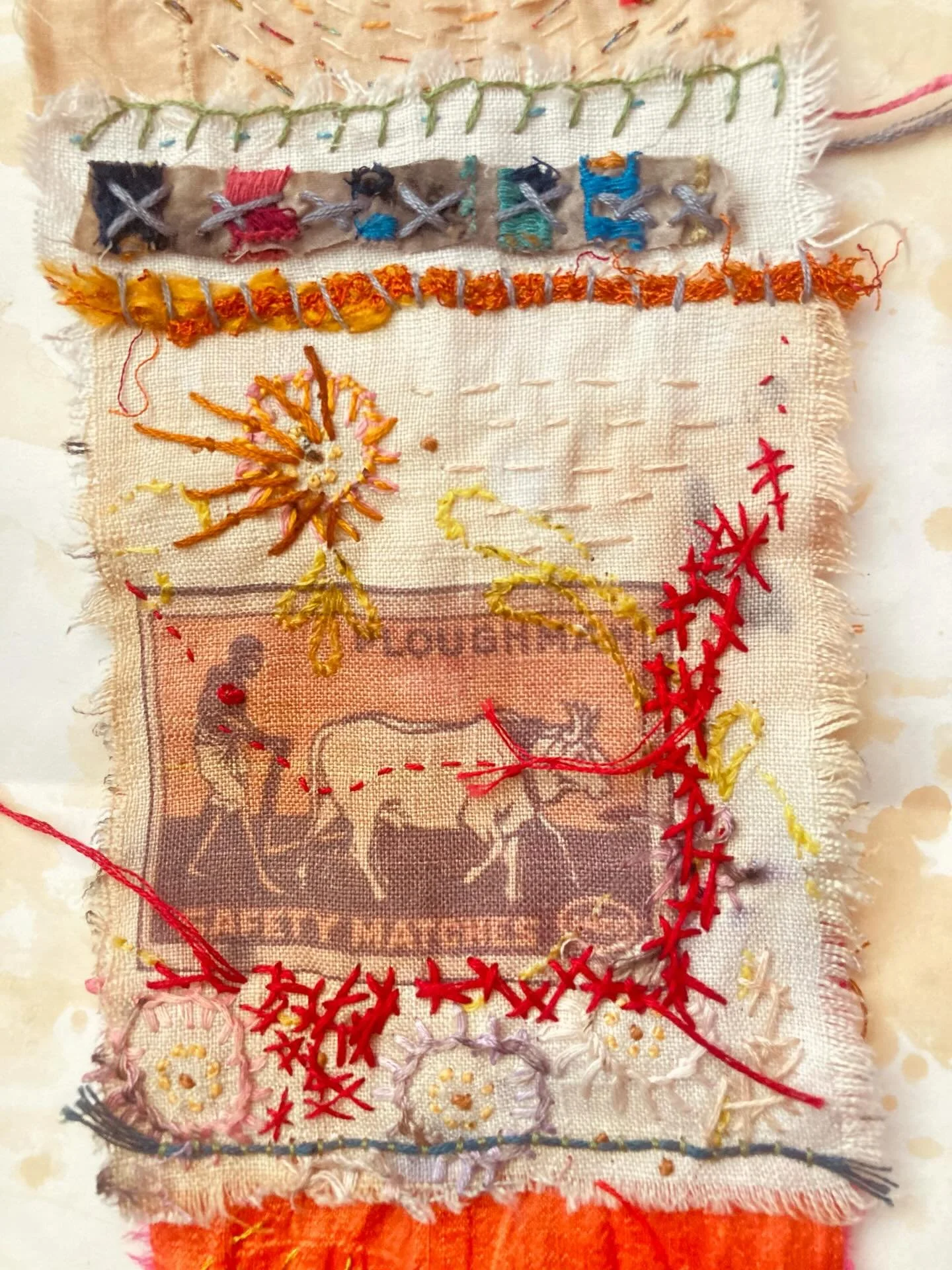 Grandmother II ancestral scroll in-progress.

The Ploughman panel. Representing my farming ancestors &amp; the land they cared for, for hundreds of years. For all our buffalo kin, remarkable ancient beings. feeling into the destruction of top soil (g