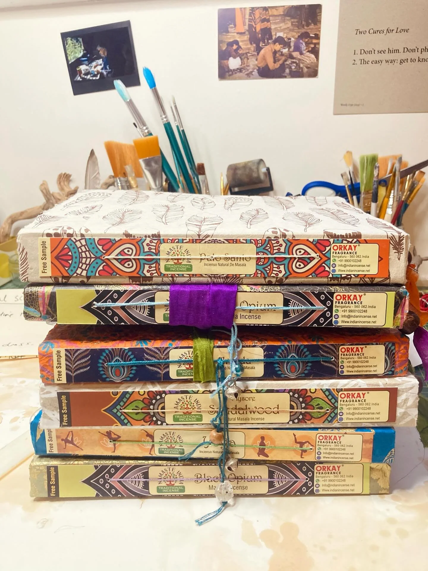 Handmade journals-in-progress made from post-consumer stuff and other lovely bits from my stash of lovely bits.

Slow, calm makings in a mad mad world. 

Nothing new. Using what I already have. I'm definitely not minimalist. Love each and everyone. I