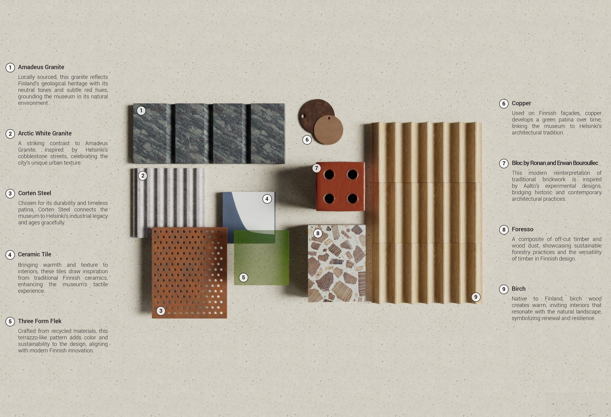 Sustainable and locally sourced materials connects to the urban fabric 