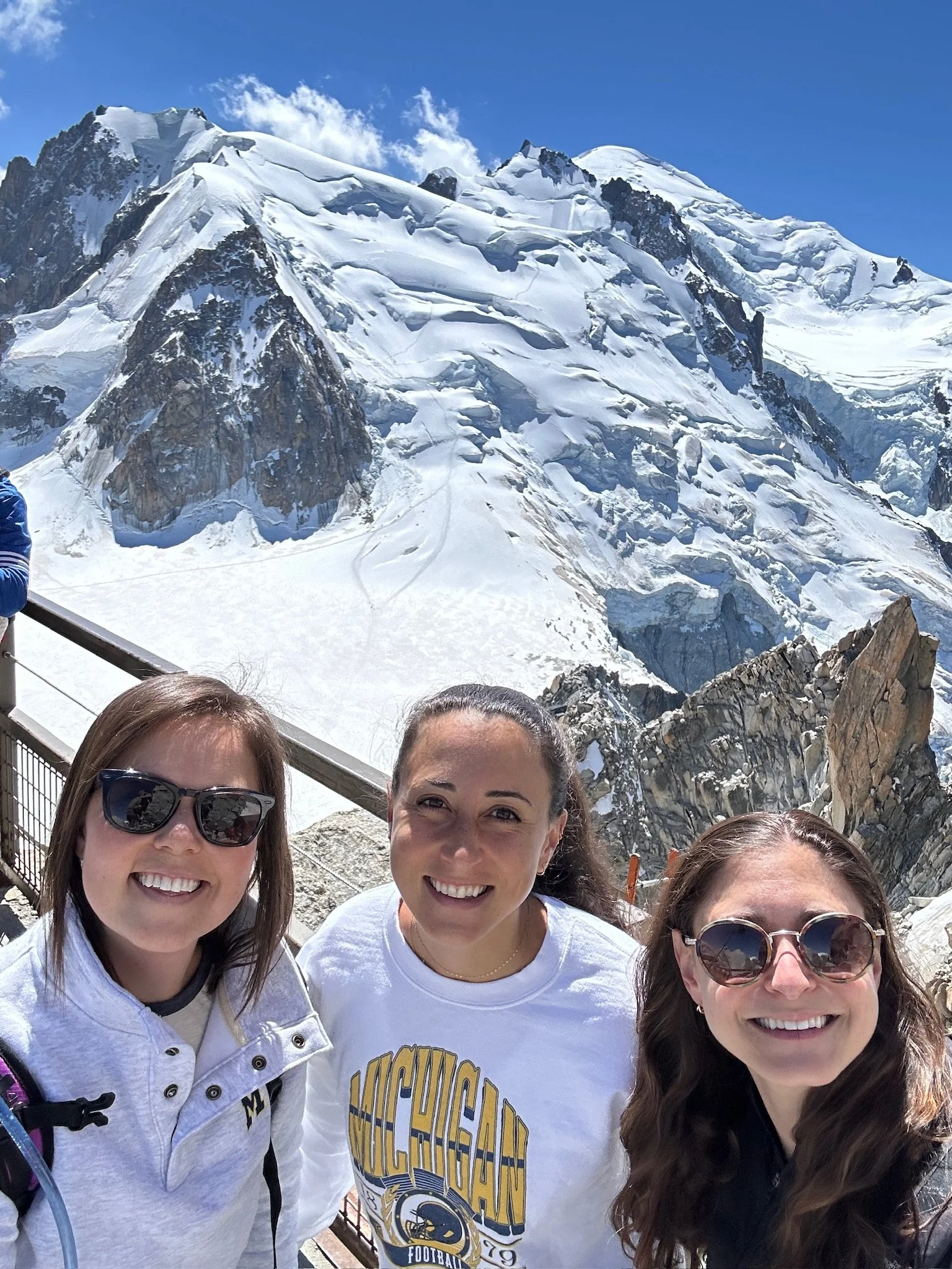 three girls on on observatory deck on Mont Blanc