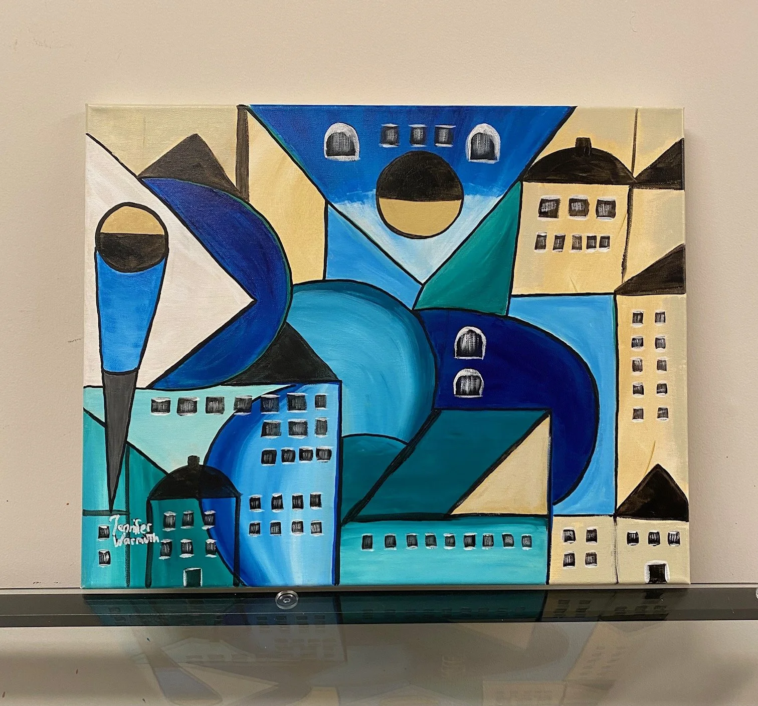 Beautiful, Original Abstract Cubist City/Village