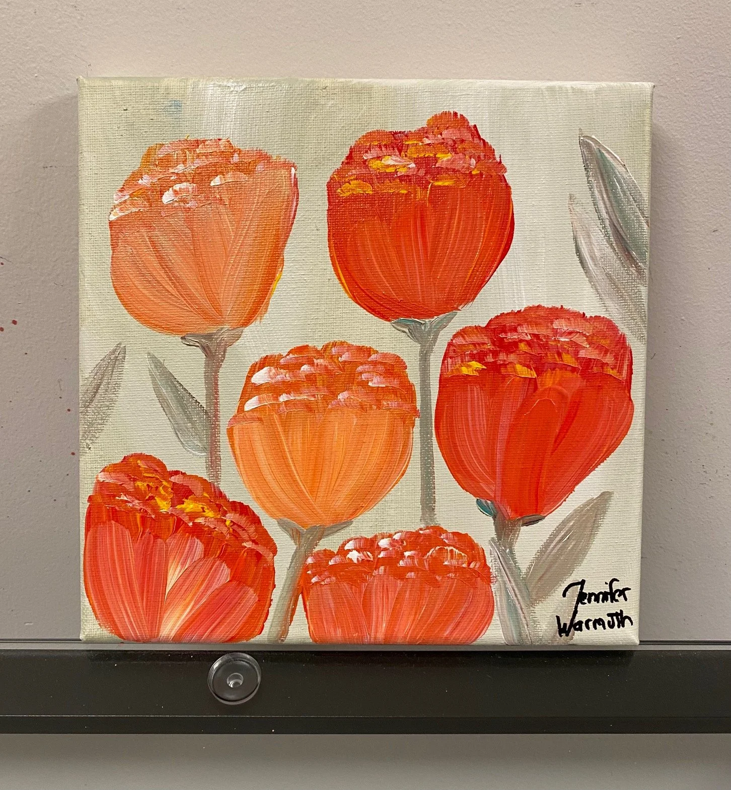 Gorgeous Floral Fine Art Painting of Red and Orange Tulips